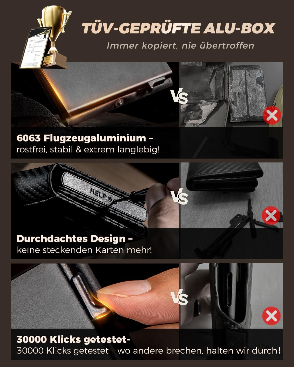 Detalle 2 de LORZOR Slim Wallet mit XXL‑Münzfach 9,8 x 7 x 2 cm