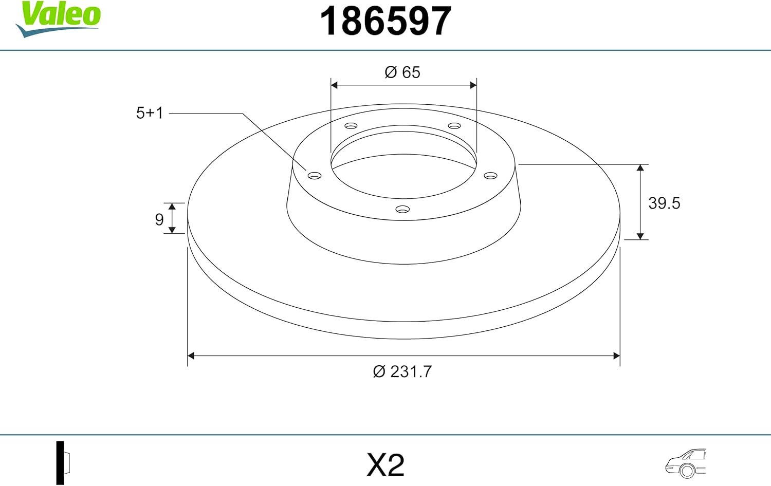 Thumbnail 1 de VALEO Disques de frein huilés 186597 – Boîte de 2 disques pleins pour essieu arrière