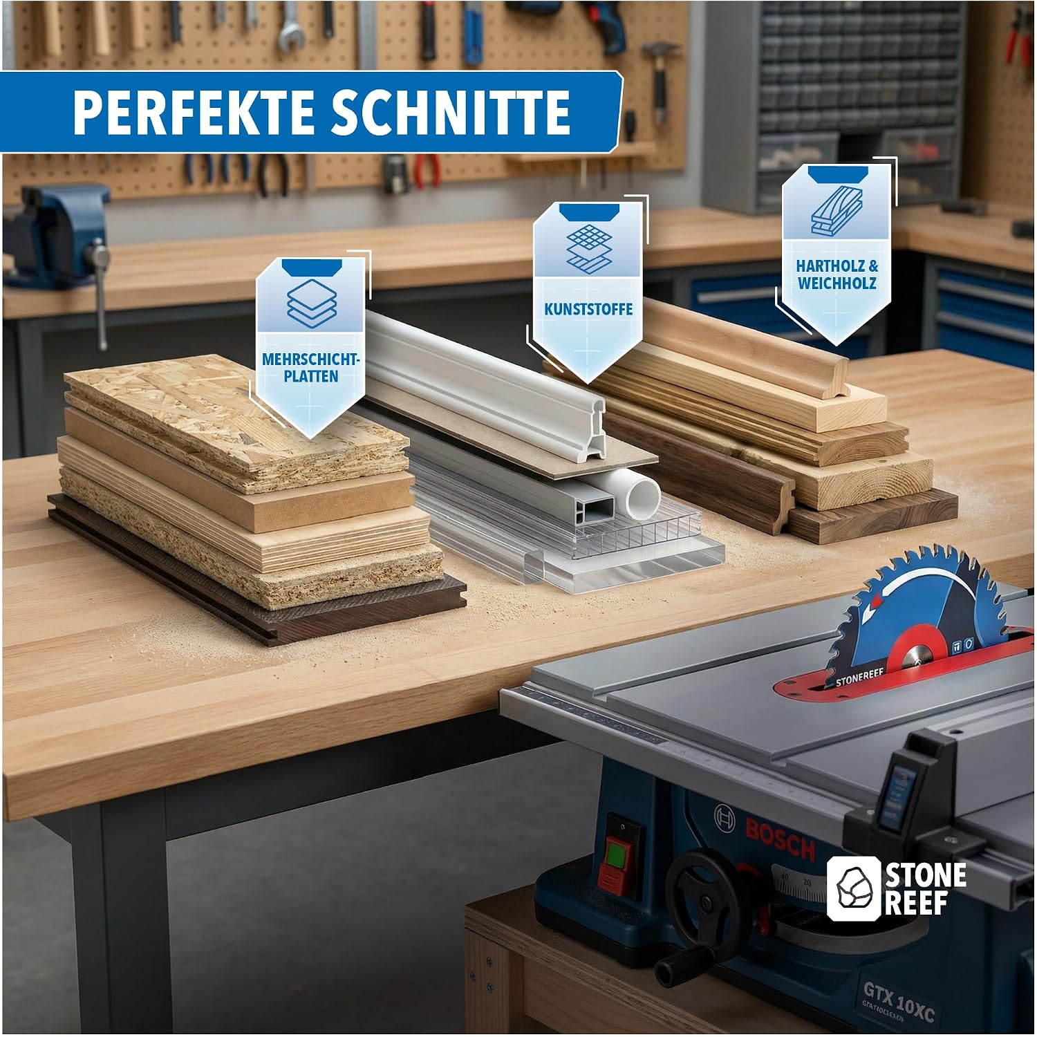 Detalle 2 de STONE REEF Sägeblatt 136 x 20 mm für Kreissäge – inkl. Adapter (20 & 16 mm), für Holz