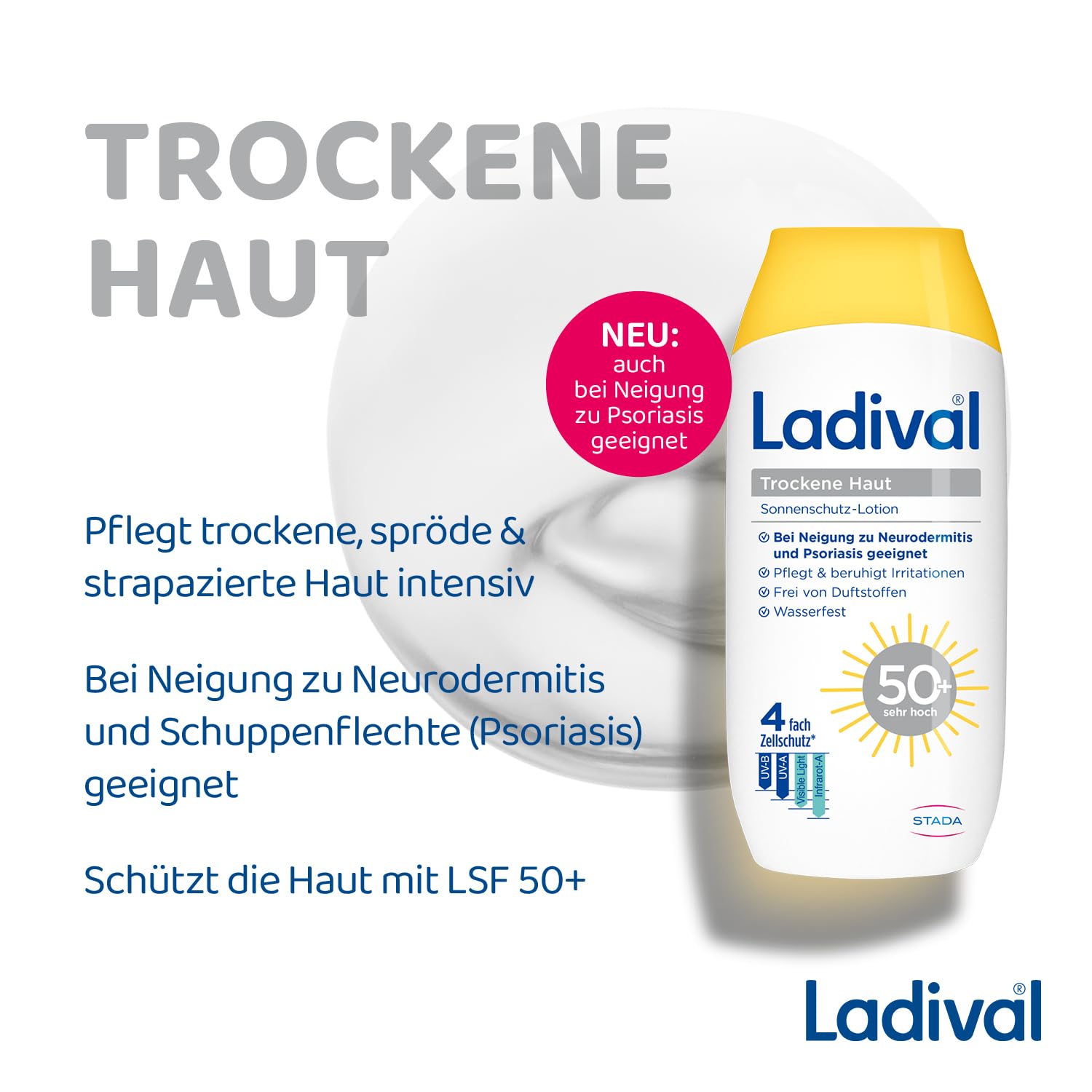 Detalle de Ladival Sonnenschutz-Gel für trockene Haut LSF 50+ (200 ml Creme) – zuverlässiger UV-Schutz für die trockene Haut