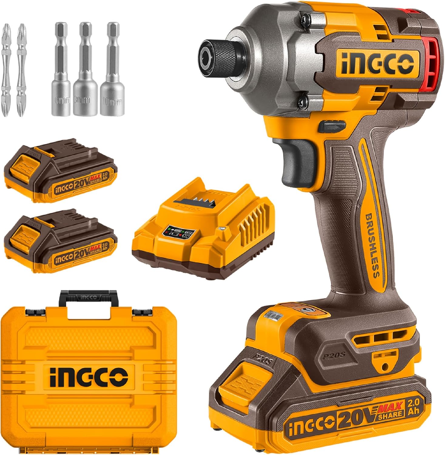 Imagen de INGCO 20V Cordless Impact Driver 285NM with Brushless Motor – 3-Speed, LED Light, 2 x 2.0Ah Batteries, Charger & Case en OfertitasTOP