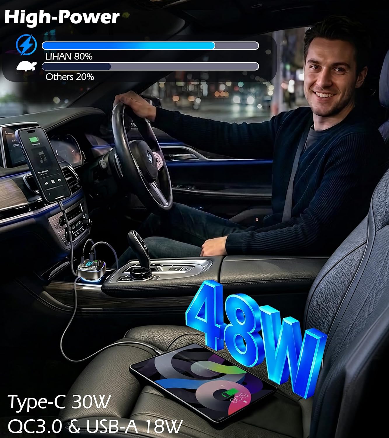 Thumbnail 1 de LIHAN USB C Bluetooth 5.4 Car Adapter — FM Transmitter