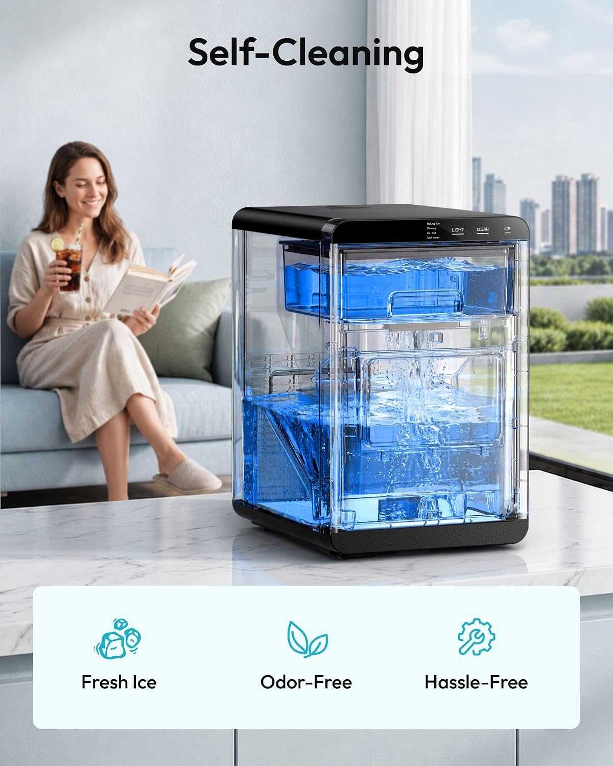 Thumbnail 6 de EUHOMY IM017-N1X2-US Nugget Ice Maker, 44 lb/24h, Self-Cleaning, Black