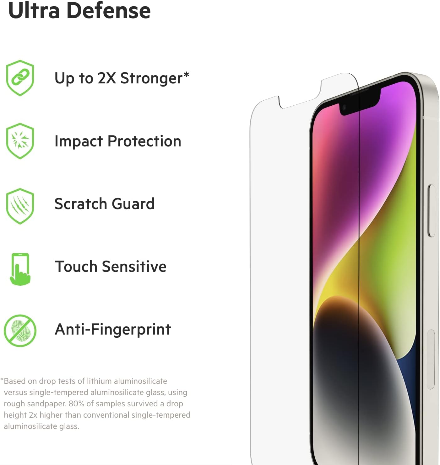 Detalle 2 de Belkin UltraGlass Proteggi schermo per iPhone 14, 13 e 13 Pro antimicrobico 9H