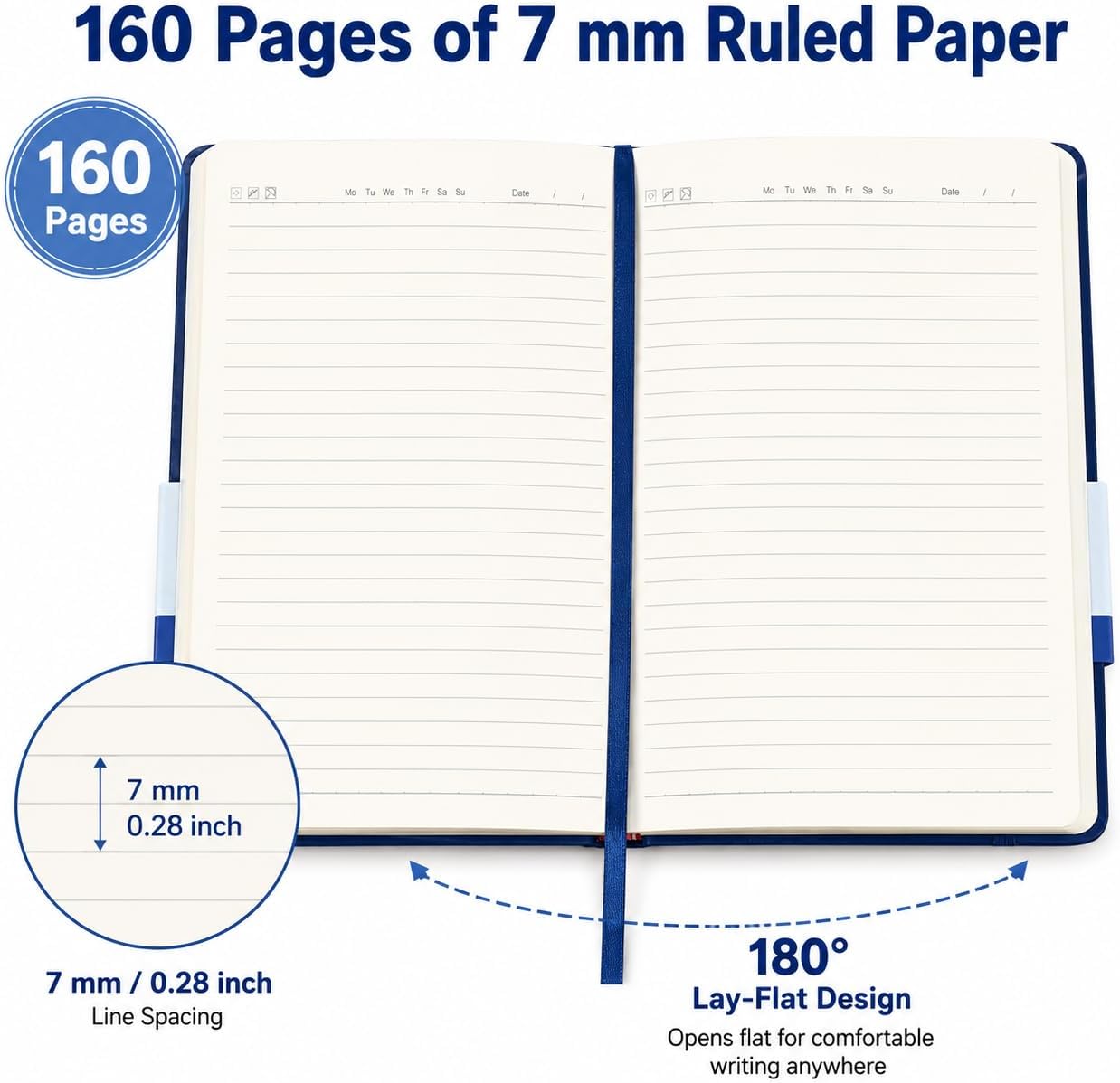 Detalle 2 de SUQJOY A5 Lined Hardback Notebook Set (Pack of 4) with Elastic Strap, 140 x 210 mm
