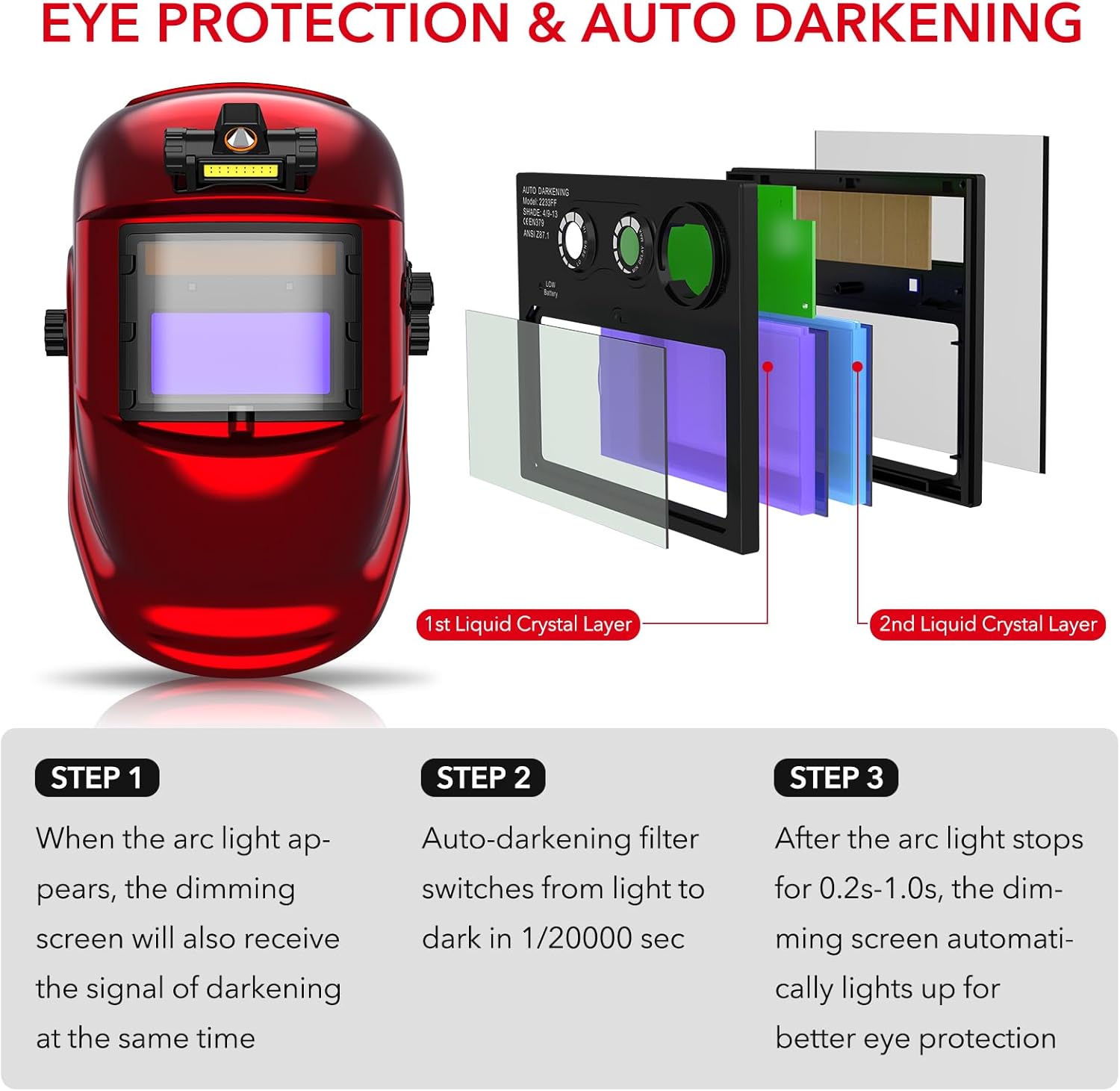 Thumbnail 3 de TRQWH Welding Helmet with Light True Color Auto Darkening Shield (2 Arc Sensors, 4/9-13) for TIG/MIG/ARC