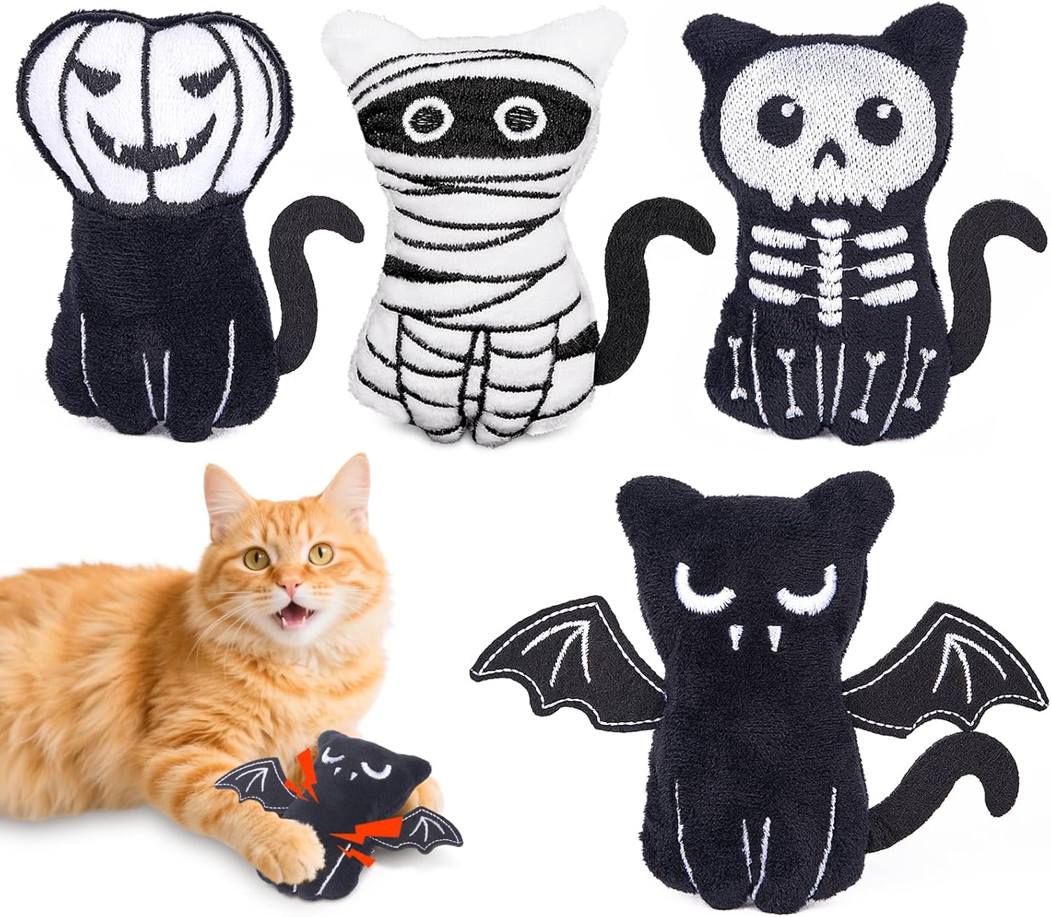 Detalle de Retro Shaw Halloween catnip toys Plush Cat Toys, 4-Pack with Crinkle Sound