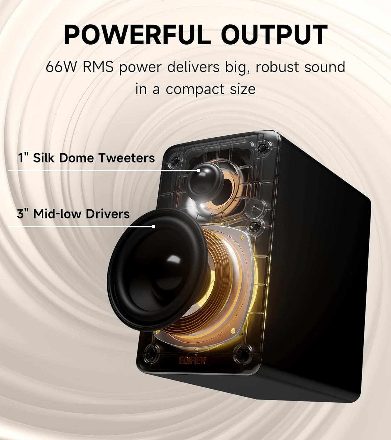 Detalle 1 de Edifier M60 Compact Desktop Speakers 2.0 (Bluetooth 5.3, LDAC, 66W RMS) with USB‑C and AUX inputs – Black