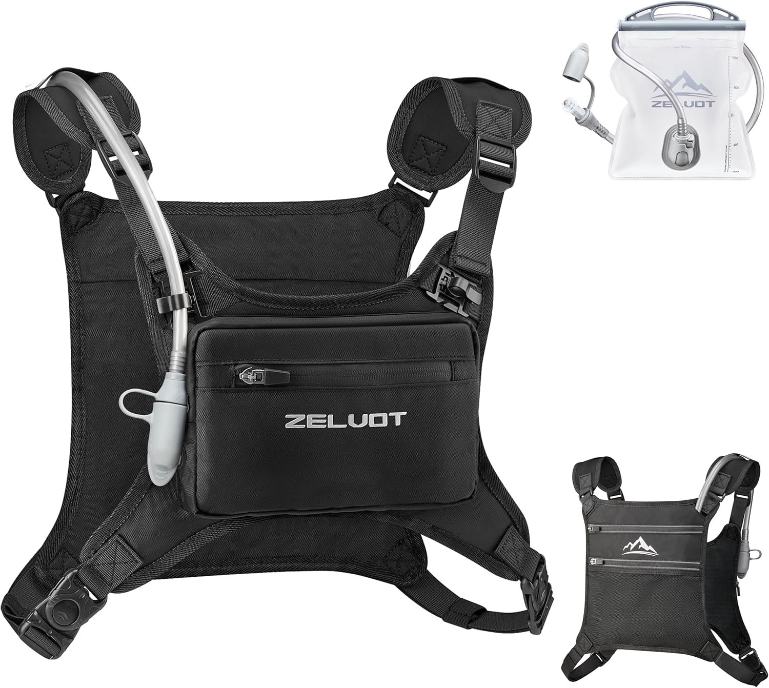 Detalle de Zelvot Running Vest with 1L Water Bladder — Adjustable Reflective Hydration Vest for Runners