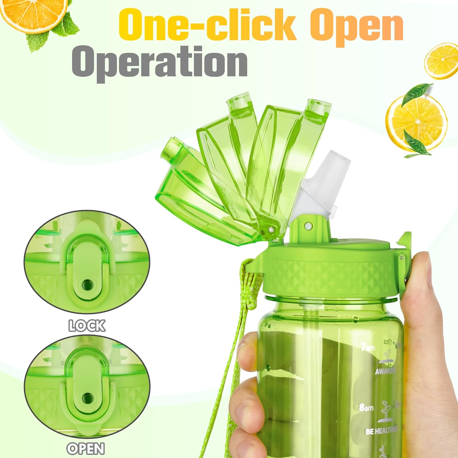 Thumbnail 2 de GOPPUS 500ml Kids Water Bottle with Straw and Flip Top Lid – BPA Free, Time Markings, 17oz