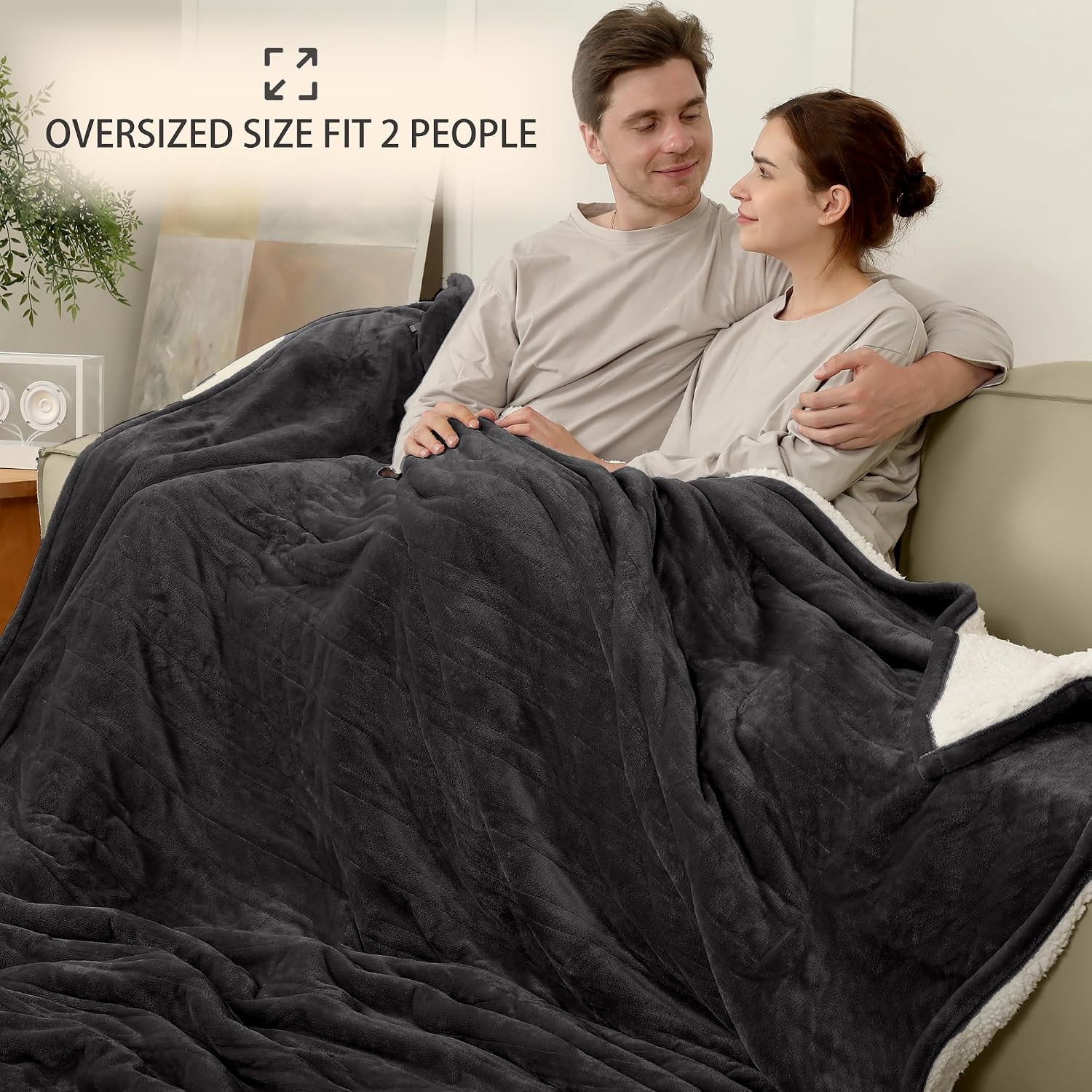 Detalle de ESTINGO King Electric Blanket, 100 x 90 Inches, Dual Control Sherpa