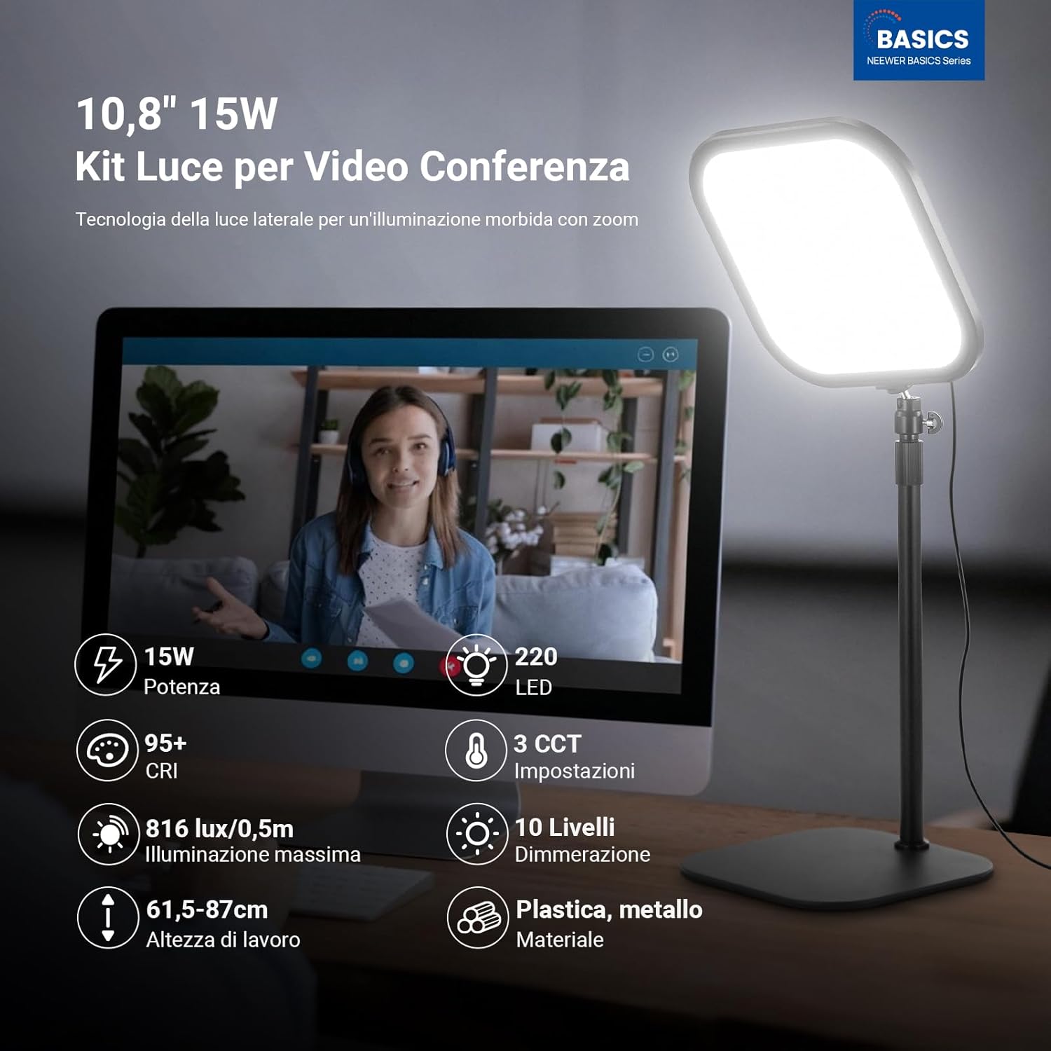 Thumbnail 2 de NEEWER BASICS Luce per video conferenza da 10,8" con supporto telefono (2 pezzi) e pannello LED Edge Lit 15W