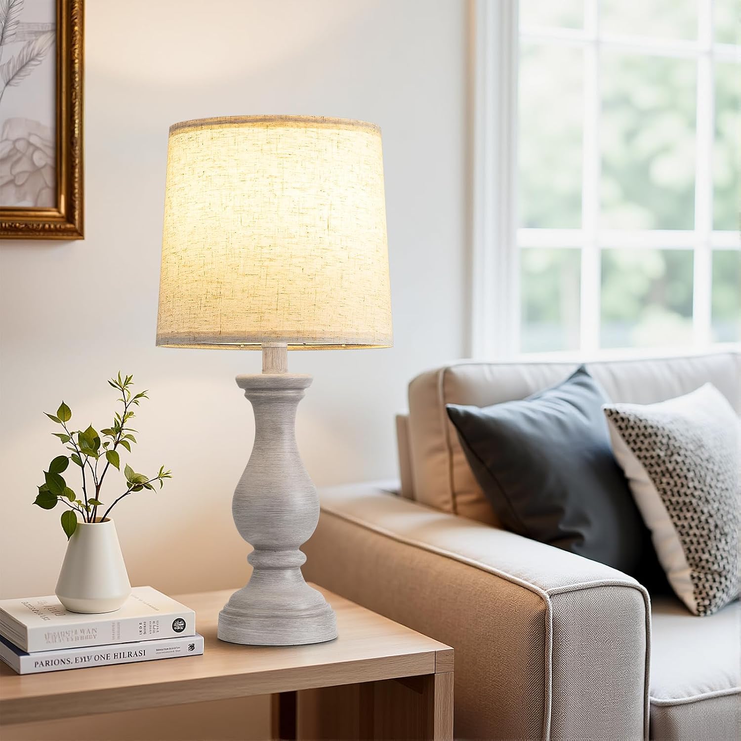 Detalle de Fenmzee SZ4 Resin Table Lamp Set of 2, Antique Grey with Linen Shades