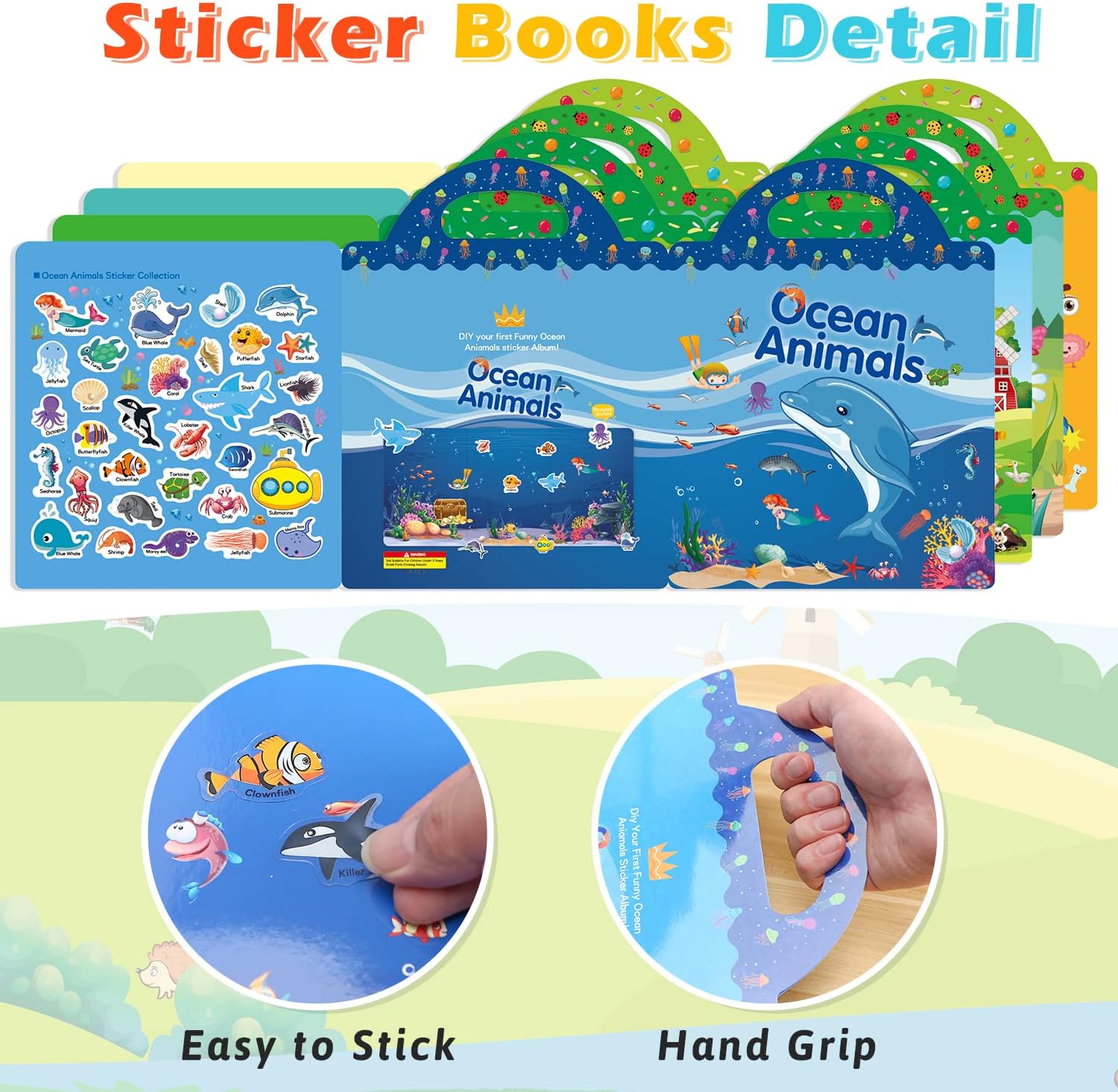 Detalle de GUYUCOM 4 Pack Reusable Sticker Books for Early Learning (Farm, Ocean, Insects, Body) – A UK Kid-Safe DIY Educational Toy