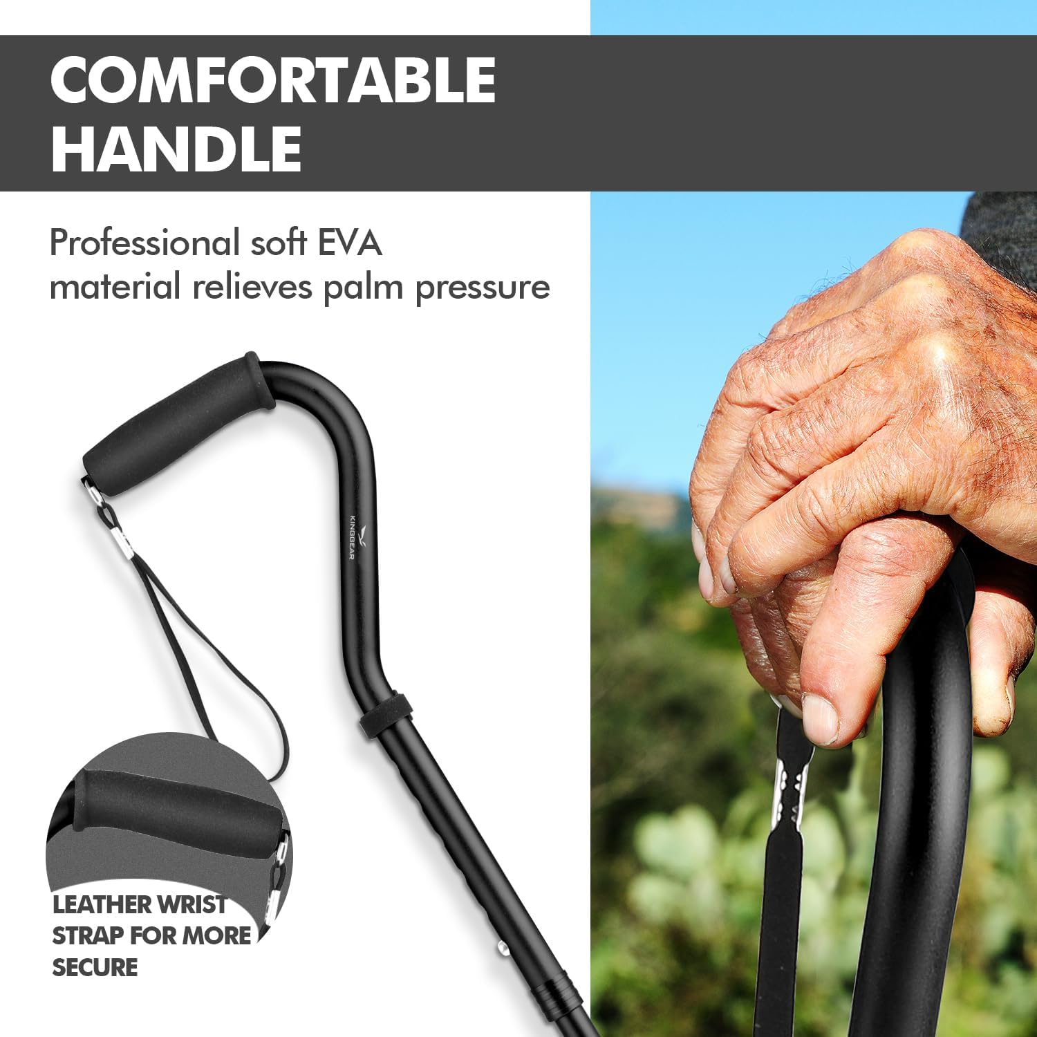 Detalle de KINGGEAR F1 Walking Stick: Lightweight Quad-Base Cane for Seniors