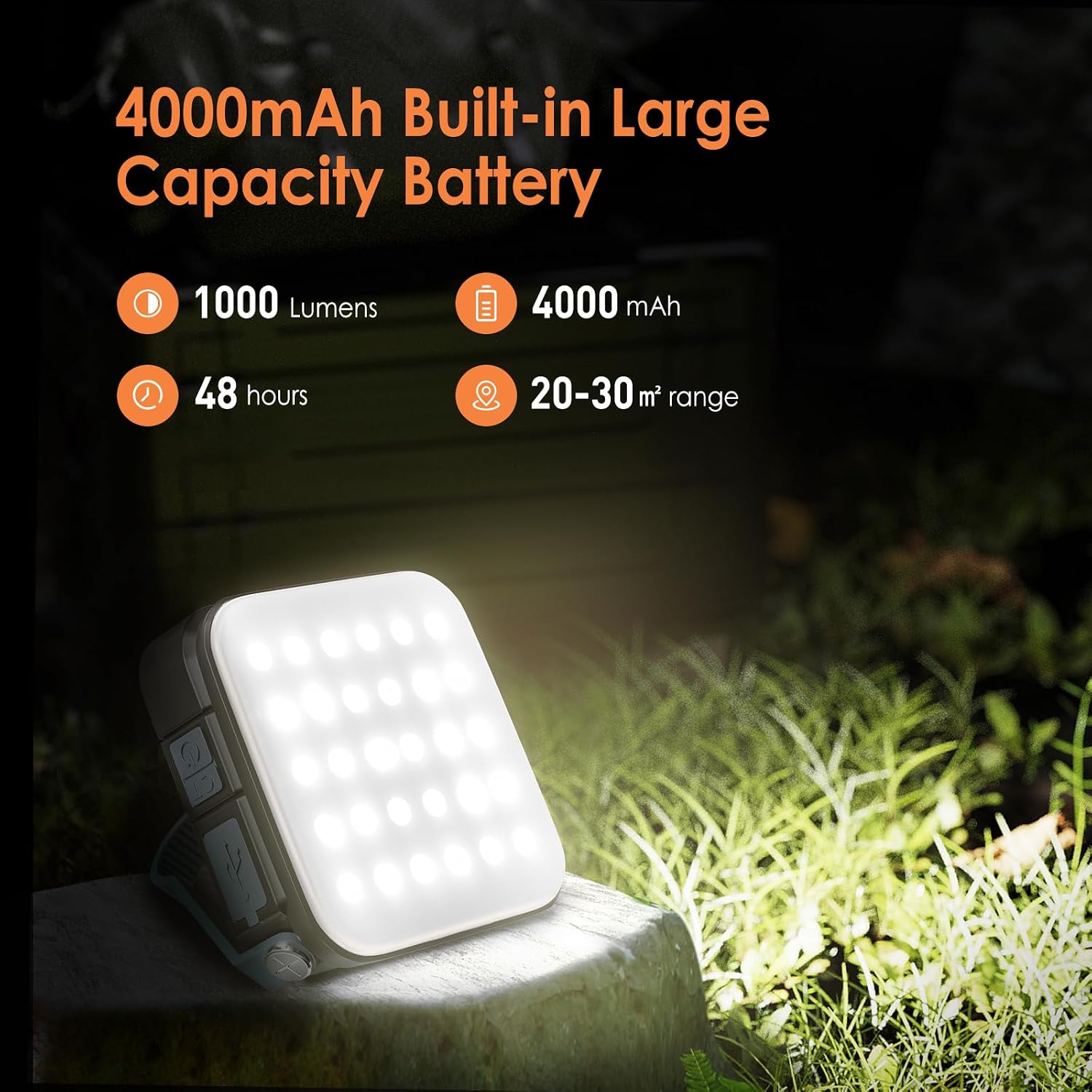 Detalle de Quntis Camping Light Rechargeable: Solar/USB-C LED Lantern with 4000mAh Power Bank
