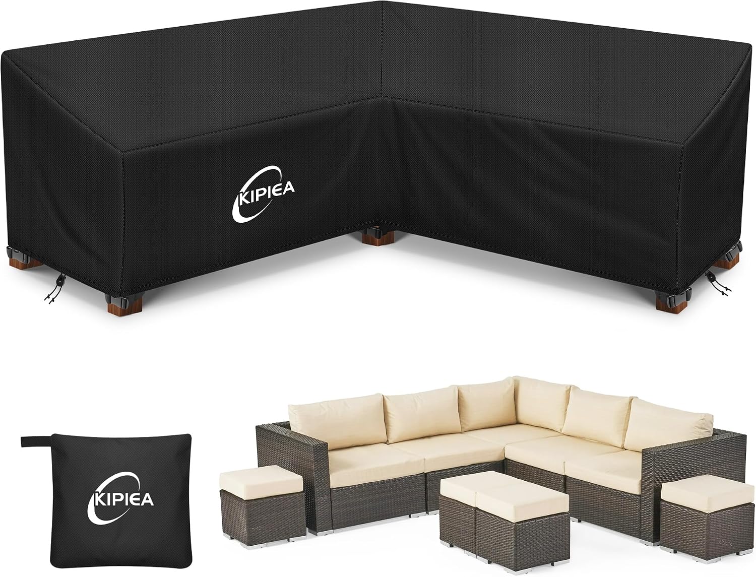 Detalle de Kipiea 292x292x85x78cm V-Shaped Sectional Sofa Cover, 420D Oxford