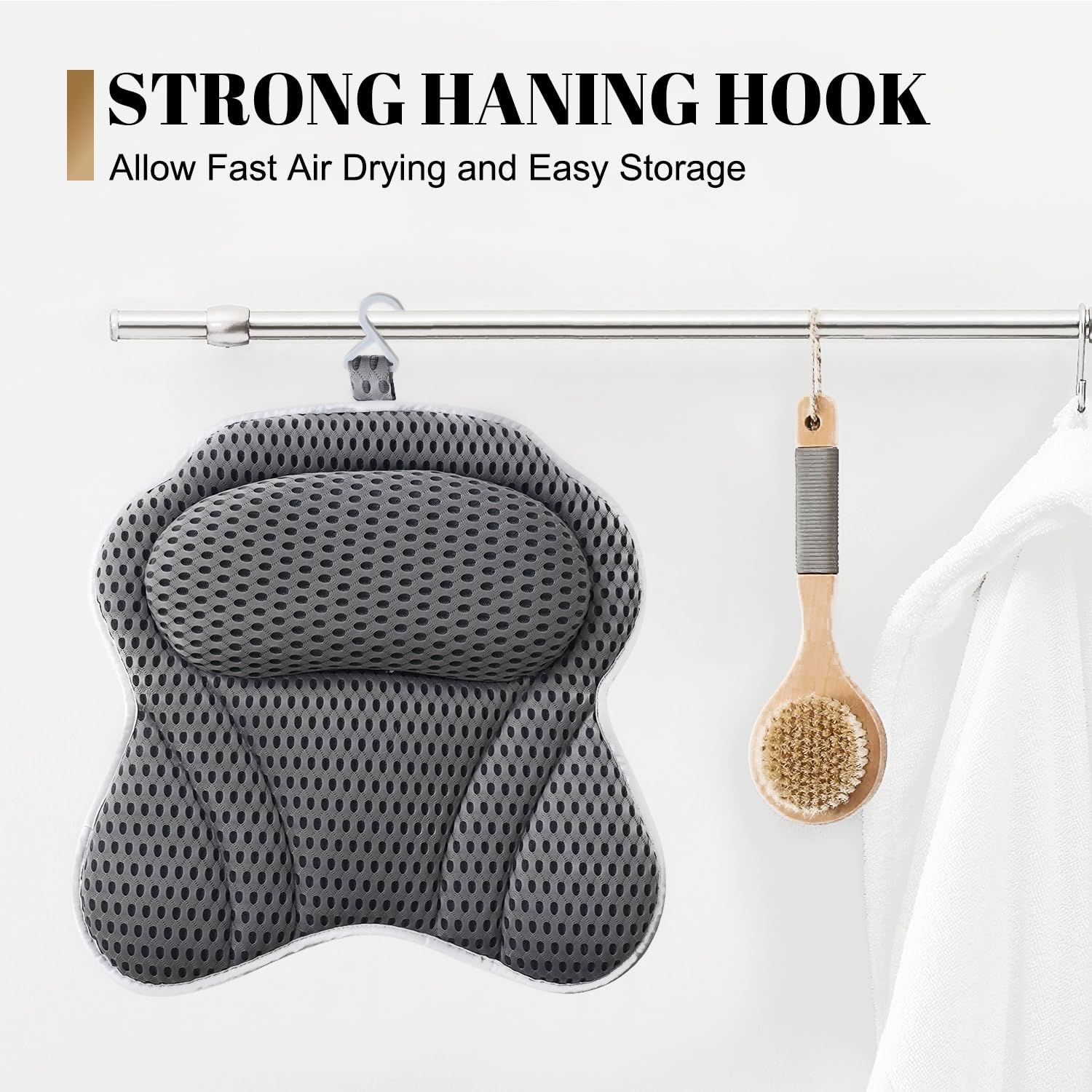 Detalle 2 de Idle Hippo BP7502 Bath Pillow with 4D Air Mesh and Suction Cups, Grey