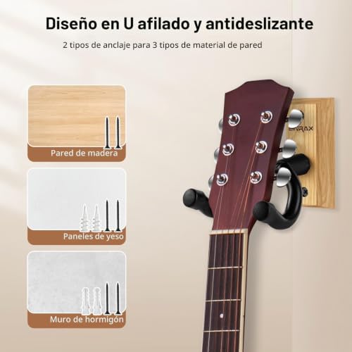 Detalle de LINRAX GH2: Colgadores de pared para guitarra (2 unidades) en madera dura