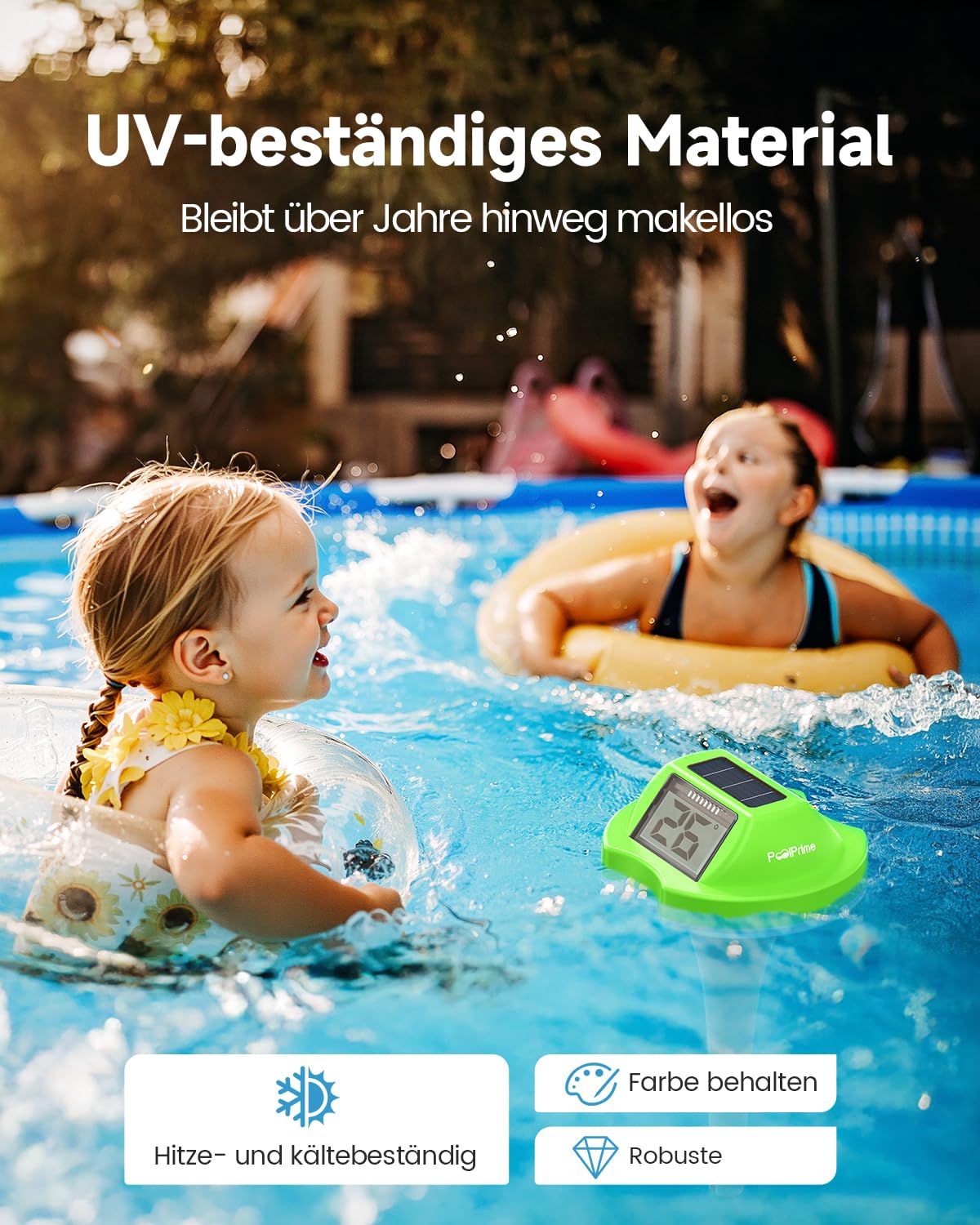 Thumbnail 6 de PoolPrime Pool Thermometer mit Doppelbildschirm – Solarbetrieben, IPX7, doppelseitig ablesbar