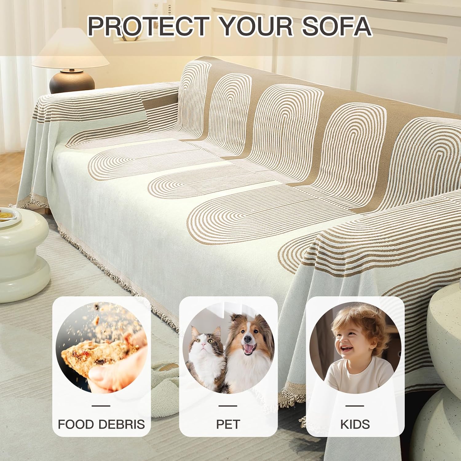 Detalle de YSTELLAA Housse de canapé 4 places 180×380 cm – protection, tissu 100% polyester, kaki-arc