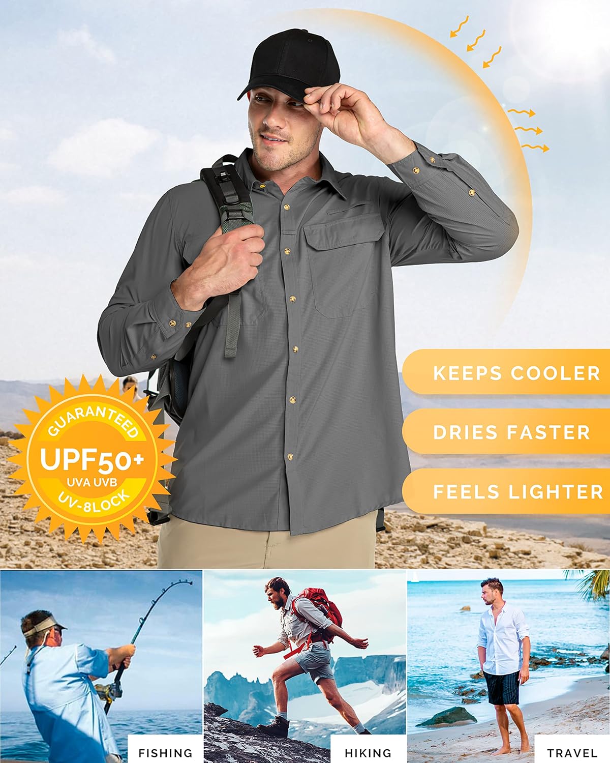 Thumbnail 3 de 33,000ft Men's Long Sleeve UV Protection Safari Shirt