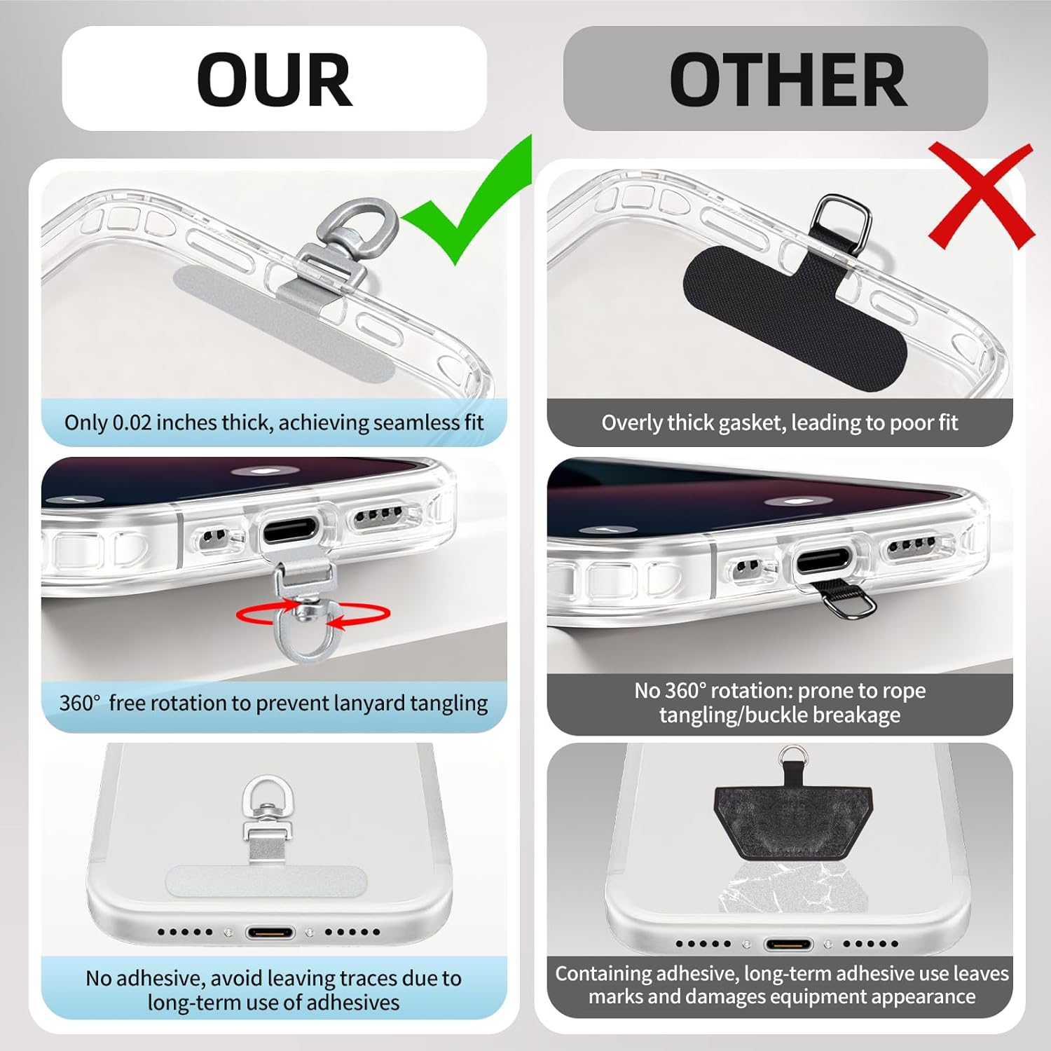 Detalle de Yojaro 360° Rotating Stainless Steel Phone Tether Tab (3-Pack) for iPhone & Most Phones