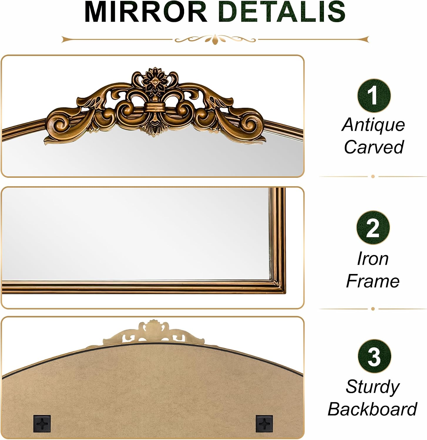 Detalle de LAWADA Arched Wall Mirror, 40 x 29 inches