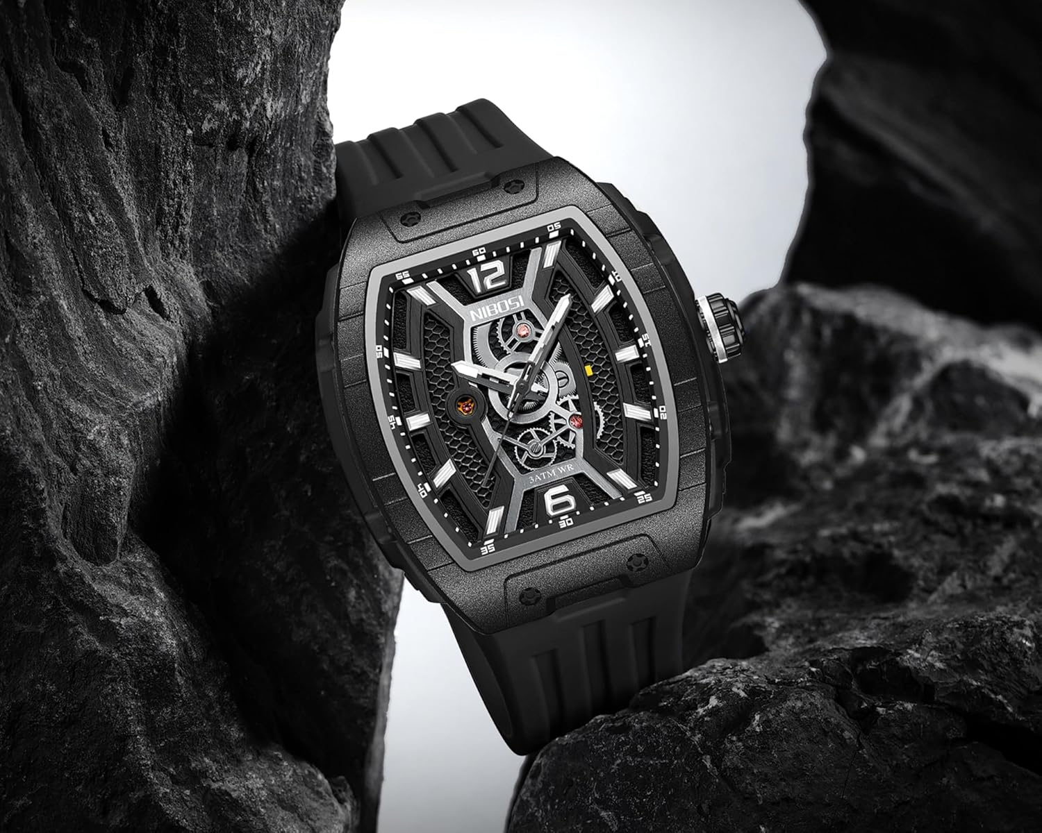 Thumbnail 3 de NIBOSI Orologio da polso uomo quadrato impermeabile digitale analogico al quarzo in silicone