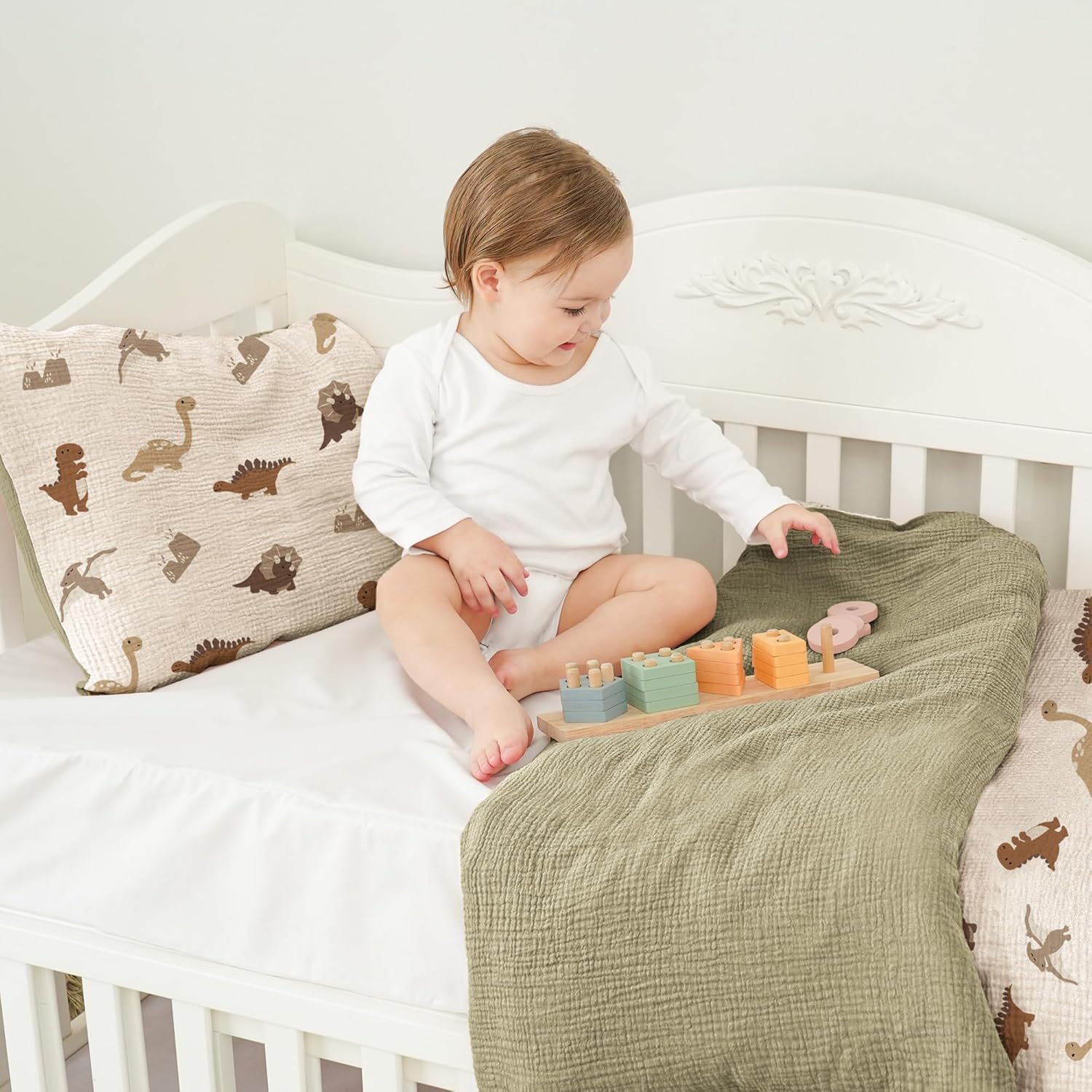 Thumbnail 1 de Susurration Bettwäsche-Set Olive: 2-teiliges Musselin-Babyset aus Baumwolle (100x135 + 40x60) – Unisex