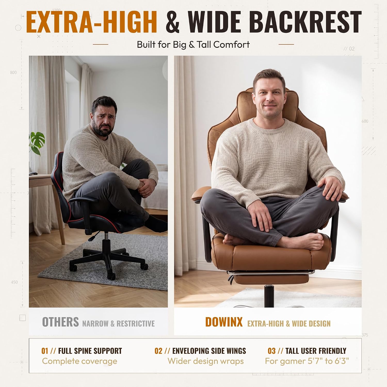 Detalle de Dowinx Gaming Chair, 500 lb Capacity