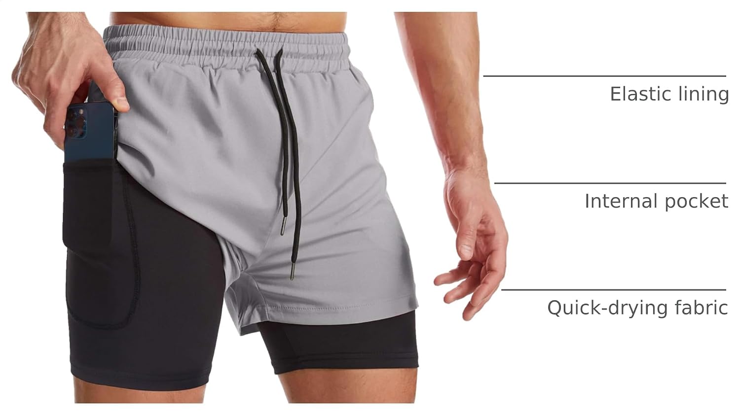 Detalle 2 de Surenow Mens 2-in-1 Running Shorts with Liner