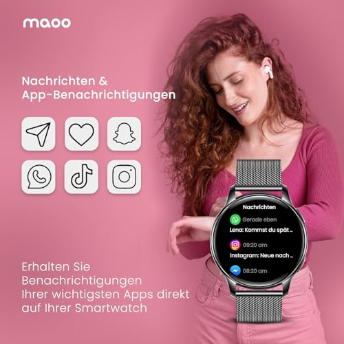 Thumbnail 8 de maoo Ventura Smartwatch Damen – 1,32-Zoll AMOLED, Anruffunktion, 100+ Sportmodi, IP67, inklusive 5 Armbänder