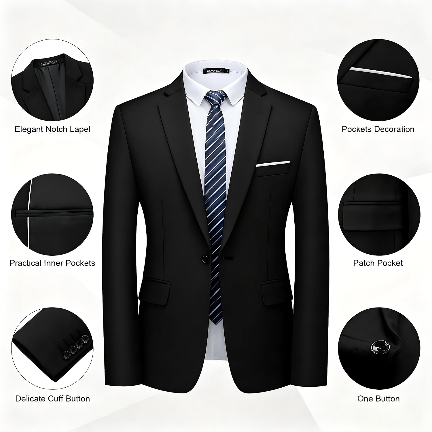 Thumbnail 3 de WULFUL 2-Piece Slim-Fit Men’s Suit Set with One-Button Blazer Jacket and Tuxedo-Style Pants
