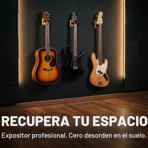 Detalle 2 de RockJam RJWMGH01: Soporte de pared para guitarra con percha y bloqueo automático