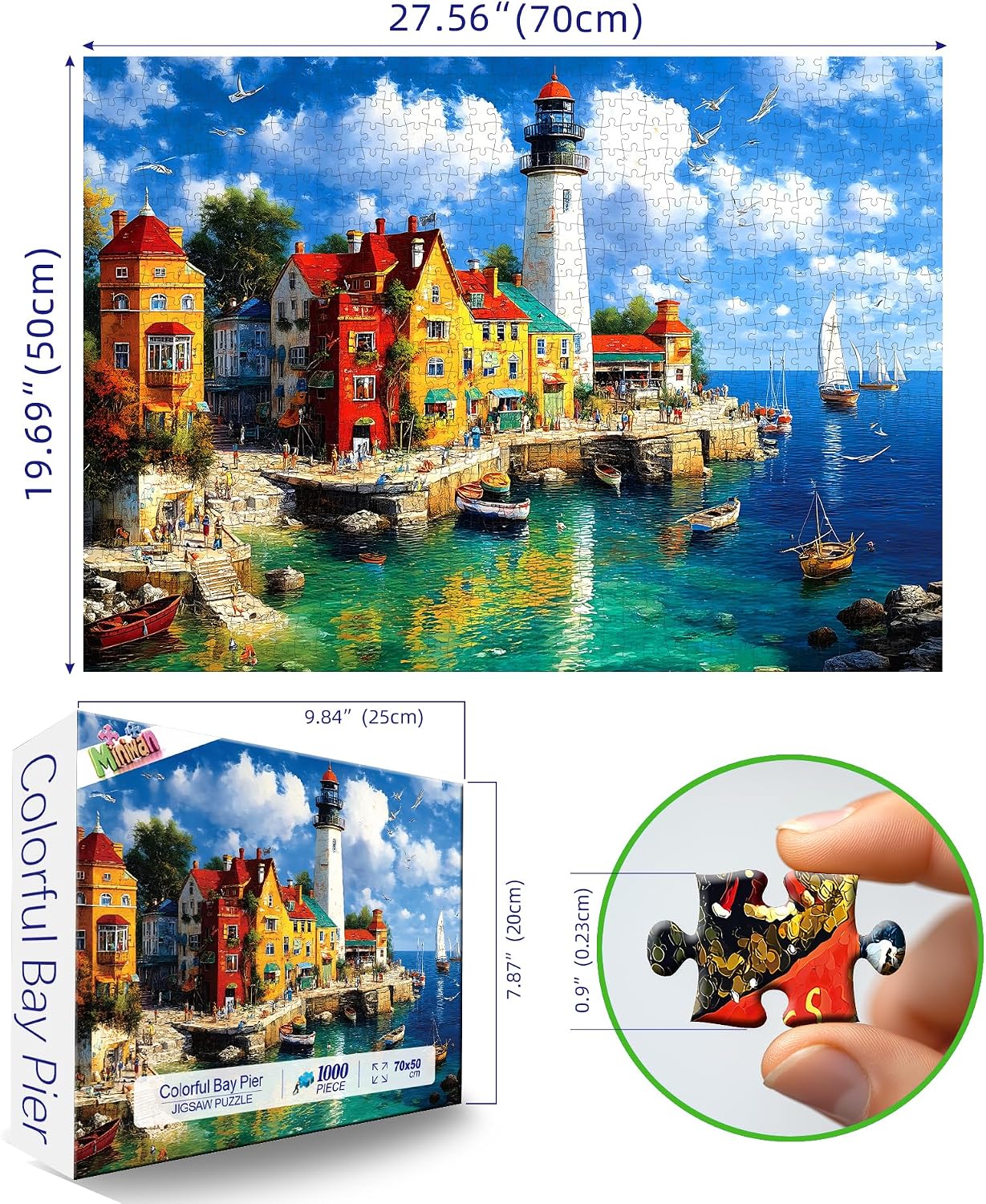 Detalle 2 de Colorful Coastal Lighthouse 1000 Piece Puzzle for Adults 🧩