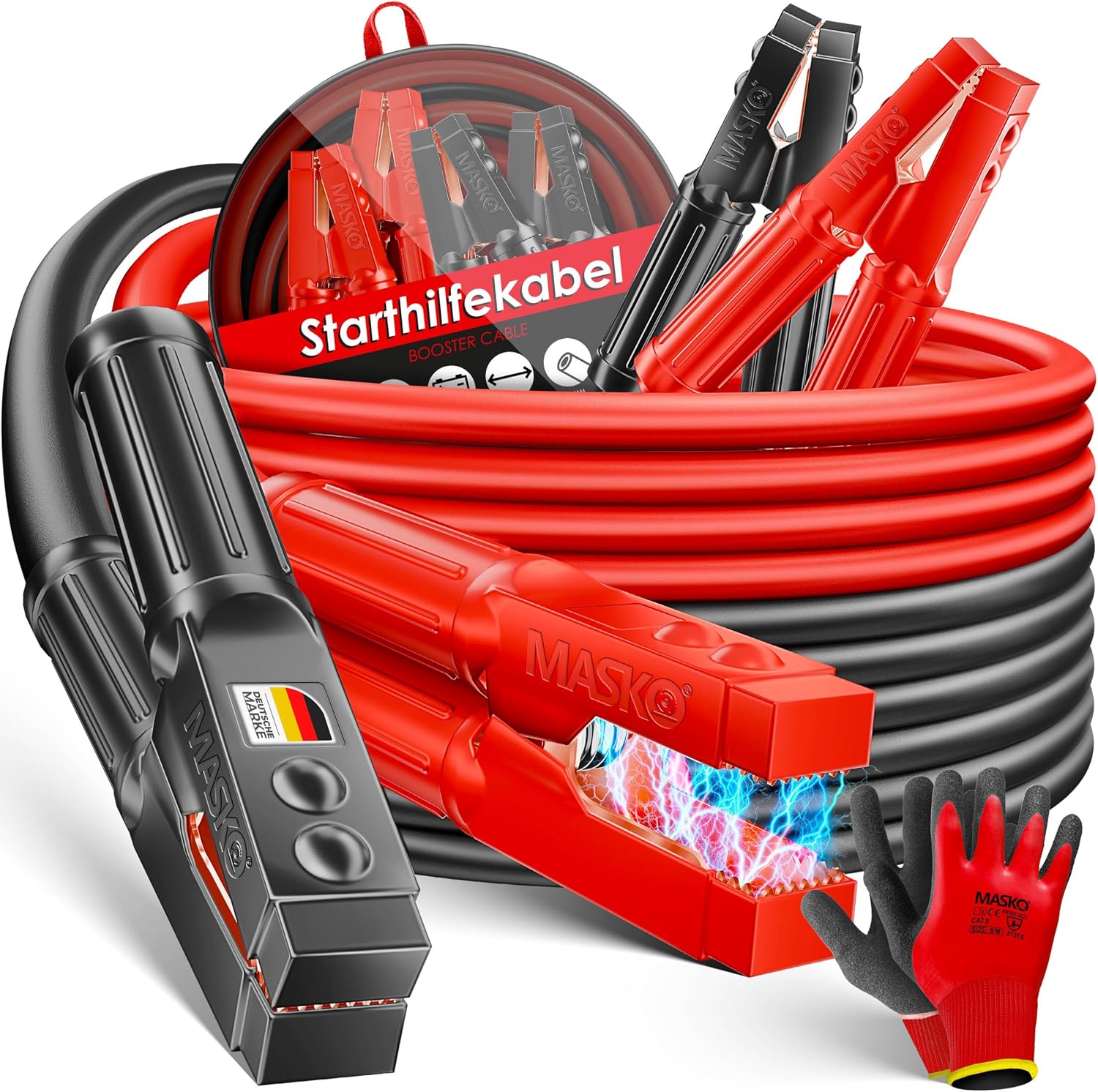 Detalle de MASKO® Starthilfekabel Überbrückungskabel für Benzin- und Dieselmotoren 12/24 Volt – Starterkabel mit 4 vollisolierten Polzangen