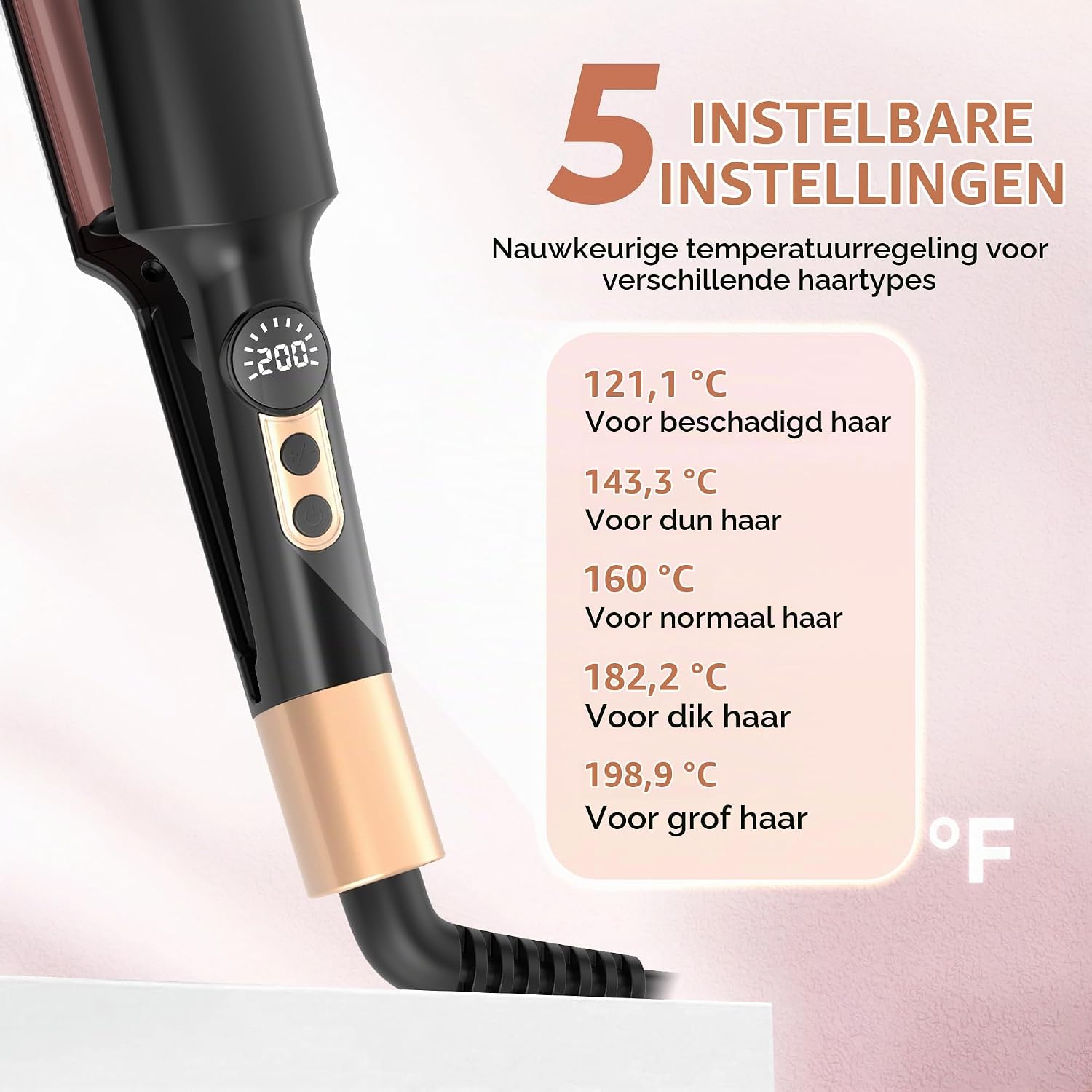 Detalle 1 de UKLISS Pro Mini krultang voor beach waves, 5 warmtestanden en toermalijnkeramiek
