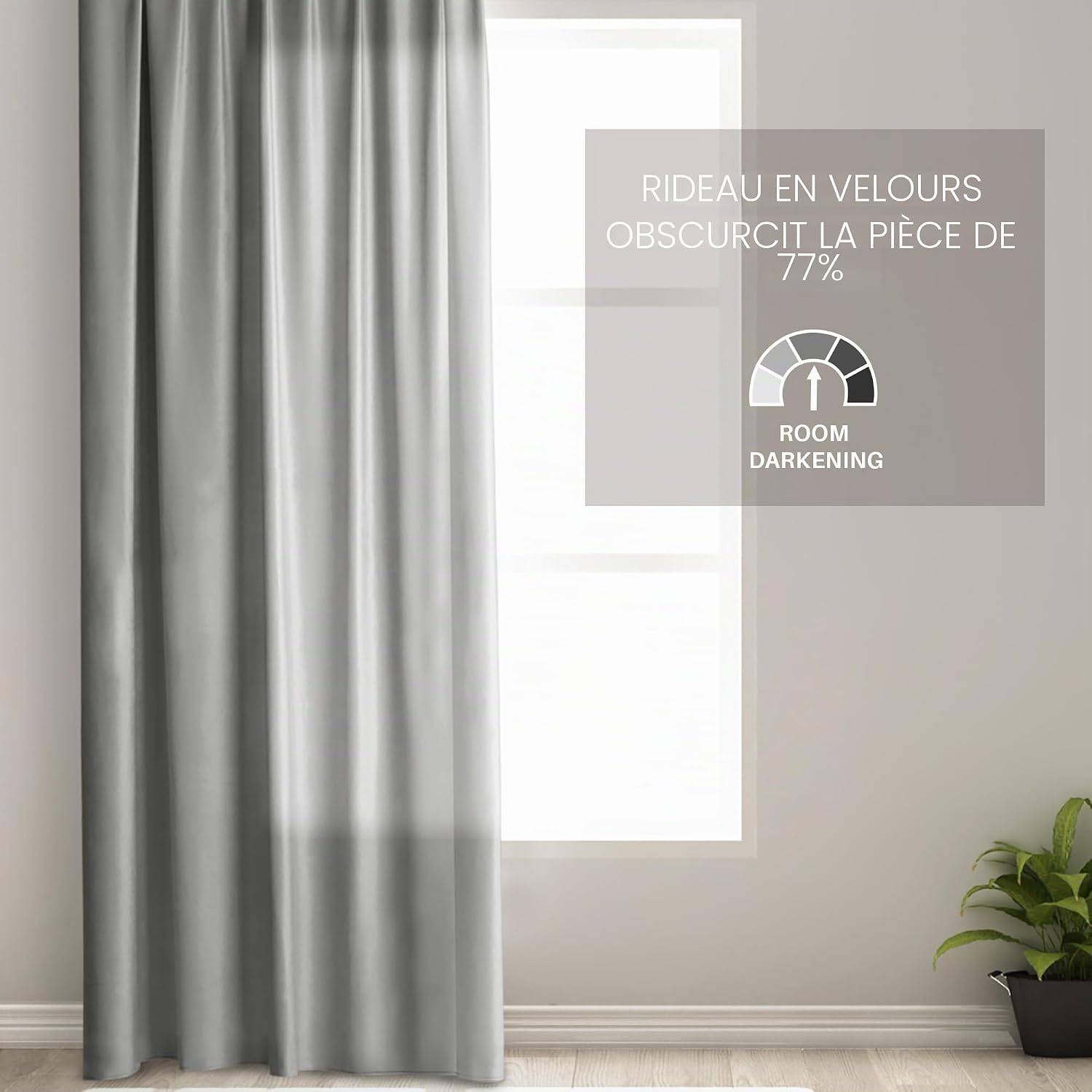 Detalle de AmeliaHome Rideau velours 1 pièce, œillets, occultant – 270 x 140 cm