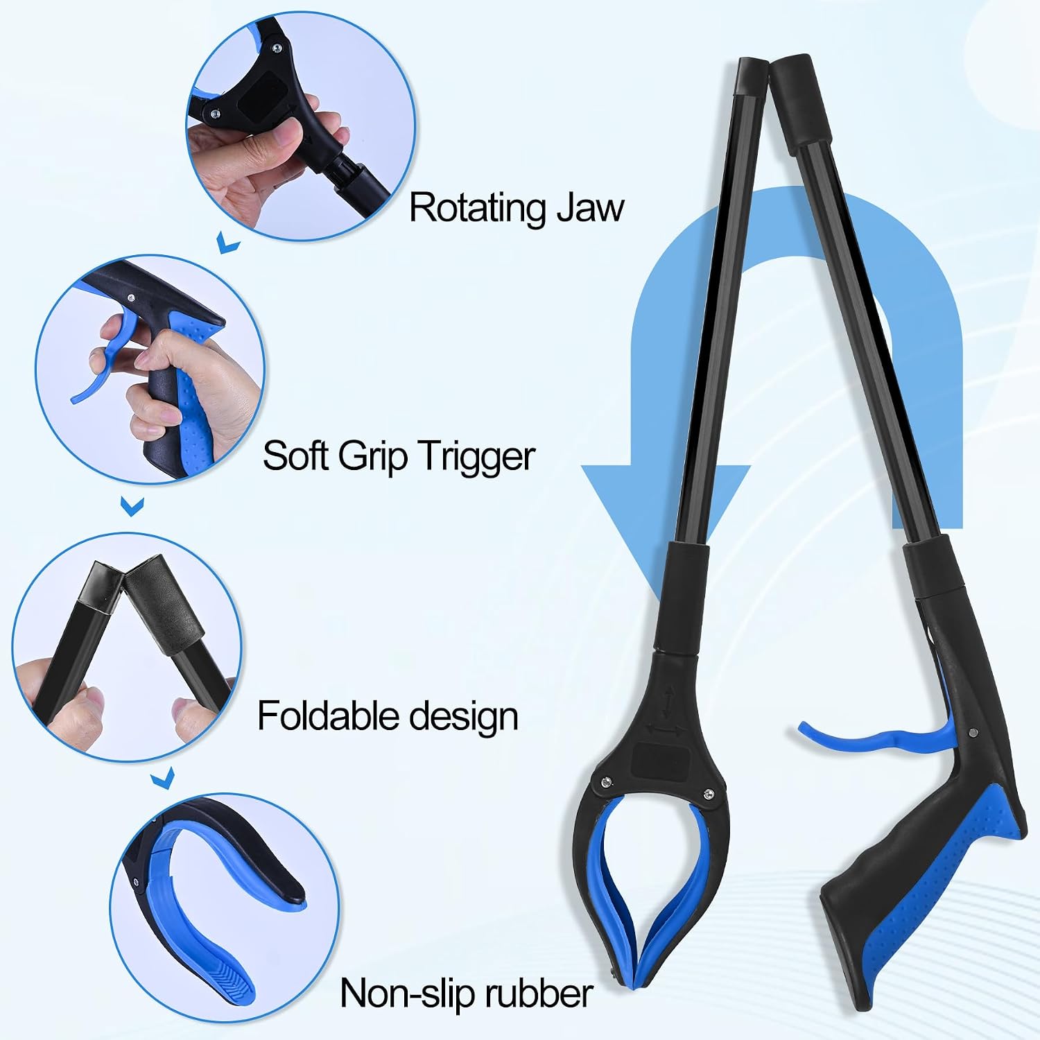 Detalle de Tottist 32-Inch Commercial Trash Grabbers, 6-Pack, Folding with Non-Slip Grip