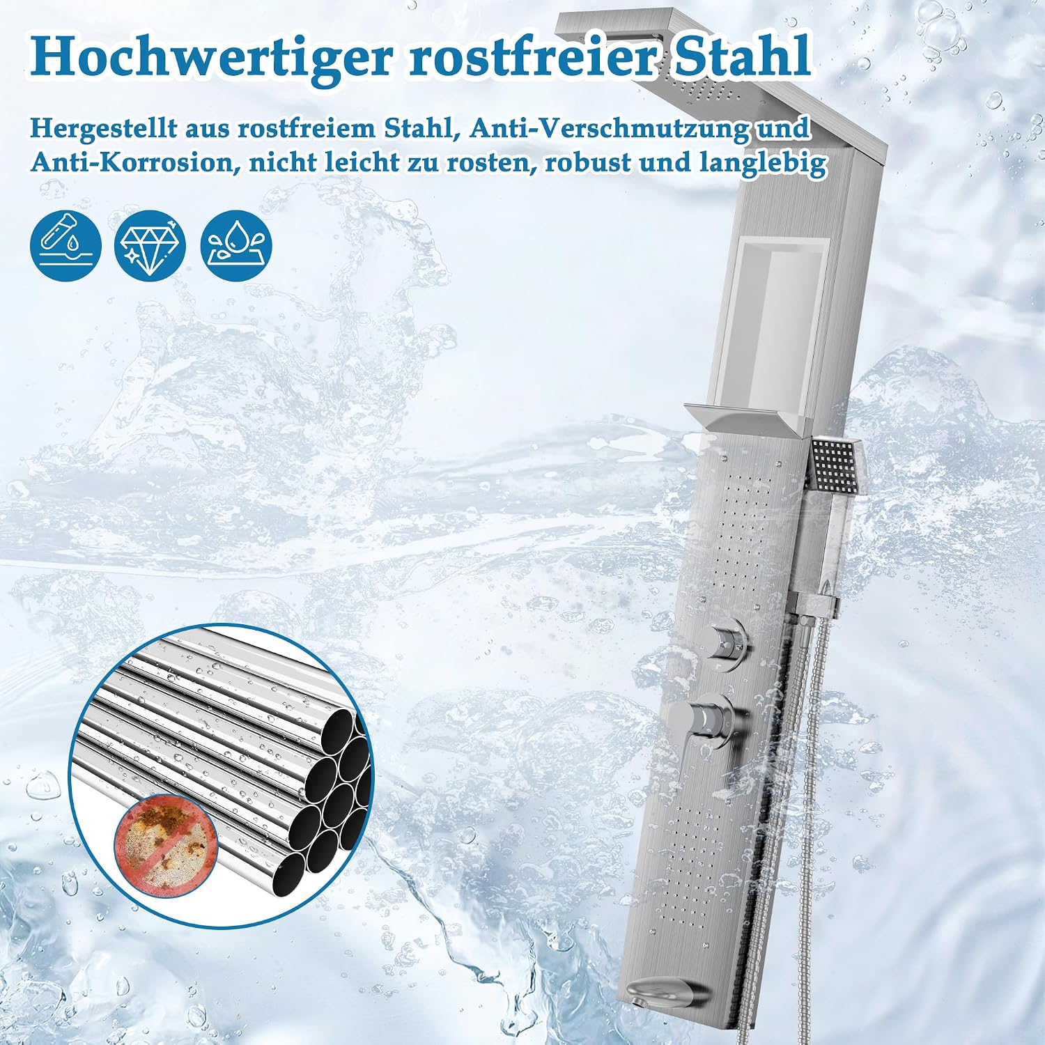 Detalle de LZQ LZQ-(HAG5302A) douchepaneel, geborsteld roestvrij staal, 5 functies
