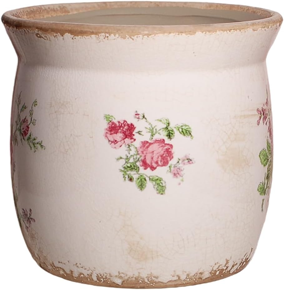 Detalle de Xiaan Jiaju Floral Ceramic Planter with Drainage Hole and Crackle-Glaze Finish