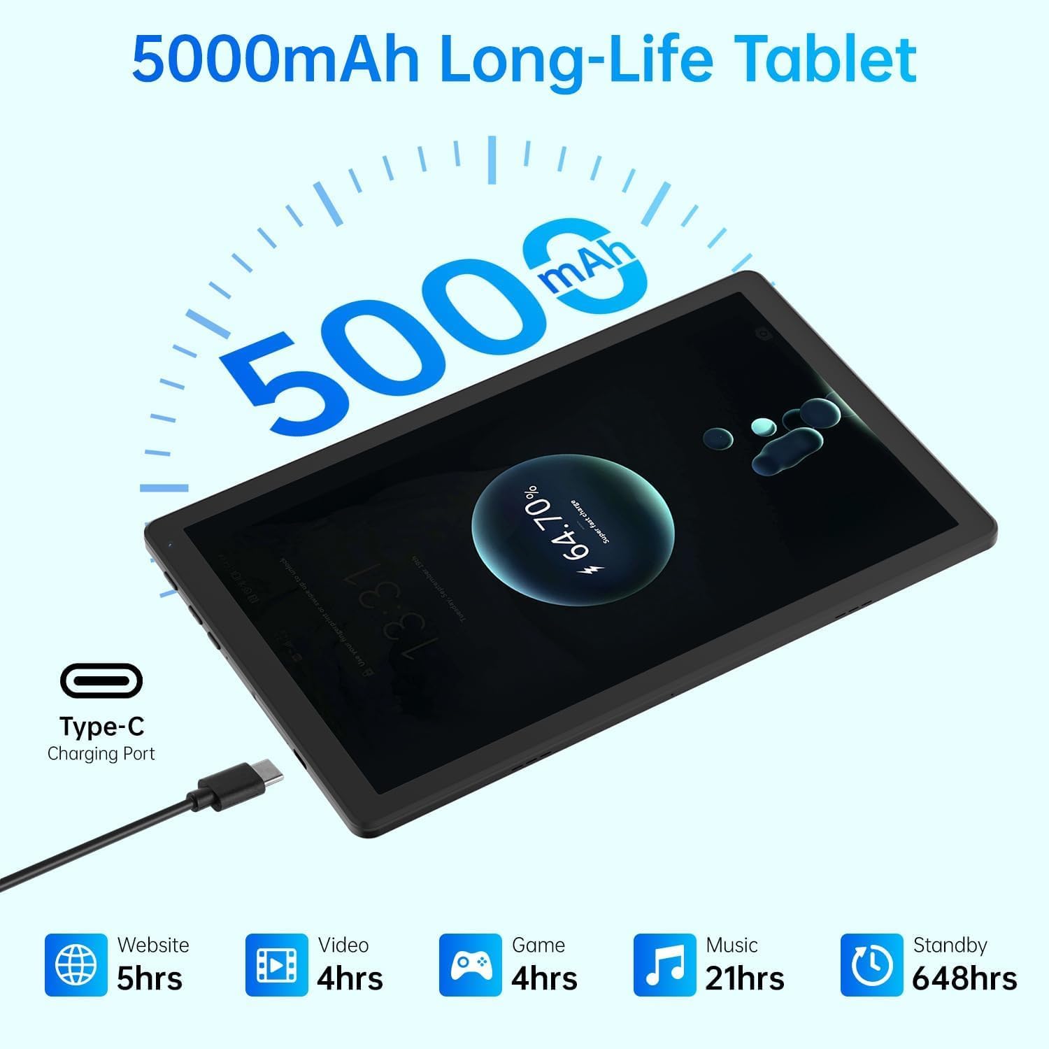 Detalle de MUISOO Android 16 10.4-inch Tablet (20GB RAM + 64GB ROM, WiFi 6) – 5000mAh, Dual Cameras, Widevine L1