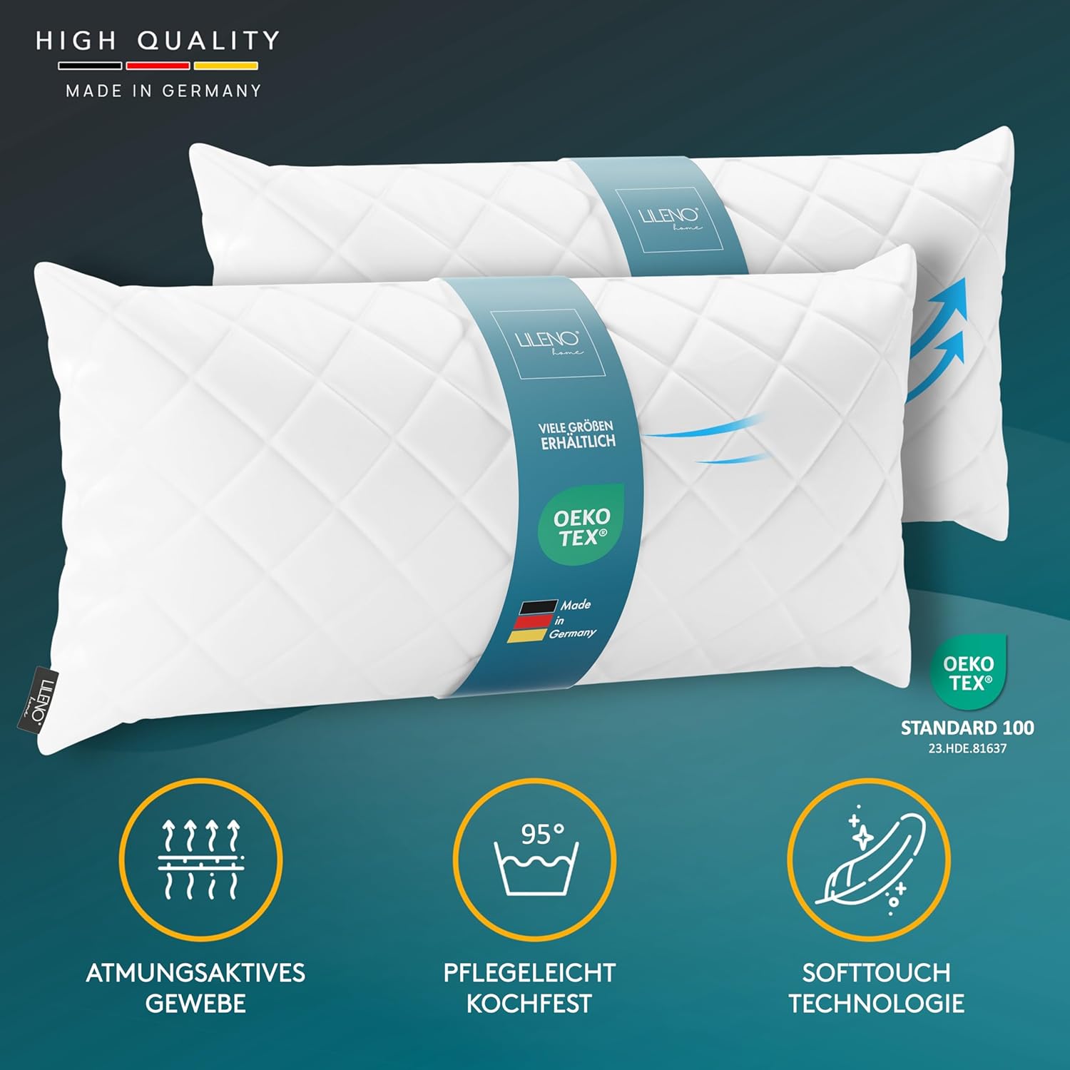 Detalle de LILENO HOME 2er Set Kissenfüllung 40 x 80 cm – 95°C waschbar, ideal für Allergiker