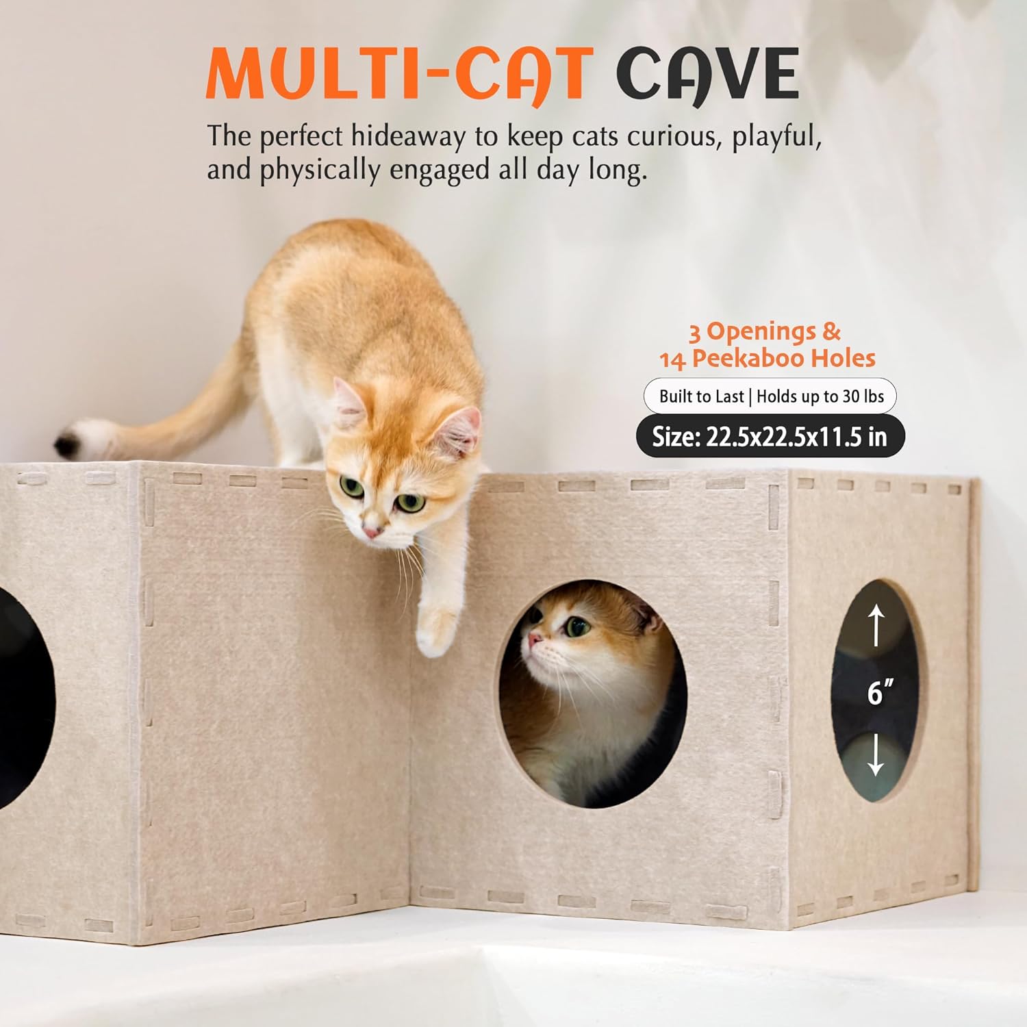 Thumbnail 2 de PETKARAY Cat Tunnel – Original felt hideaway cave with interactive peek hole (large kitten play tubes and tunnels)