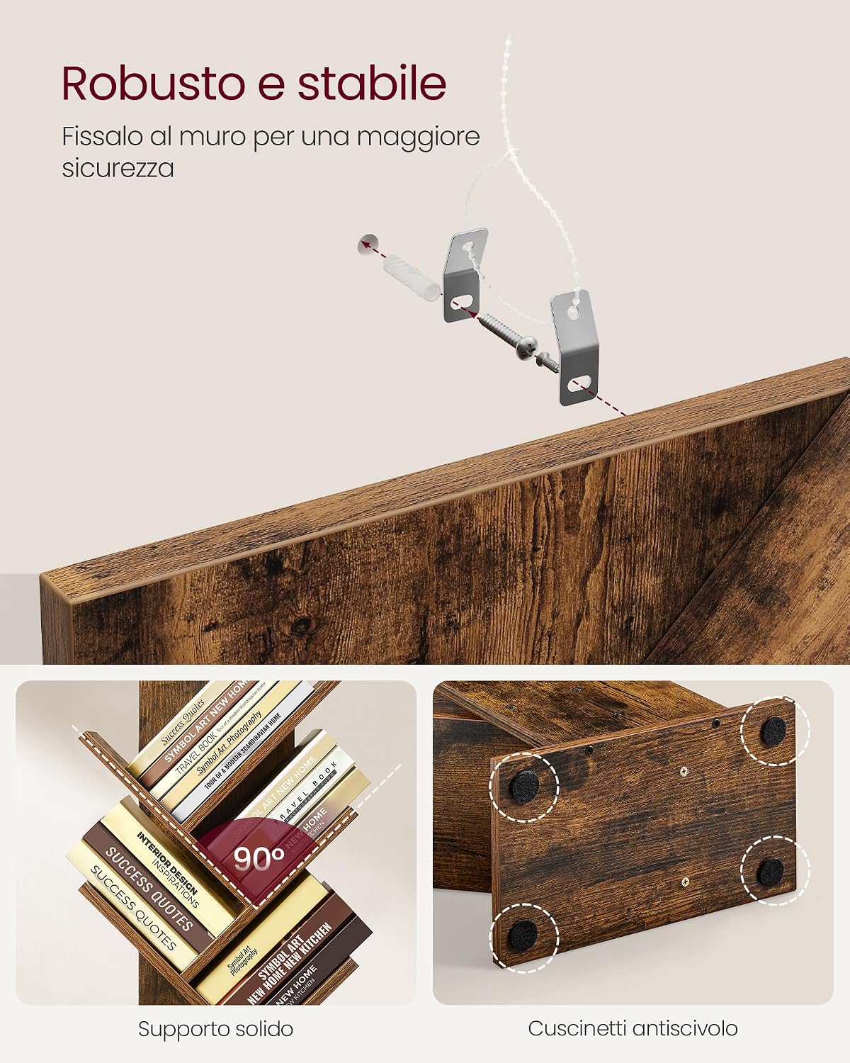 Thumbnail 5 de VASAGLE Libreria scaffale ad albero a 9 ripiani LBC11BX, verticale salvaspazio marrone vintage