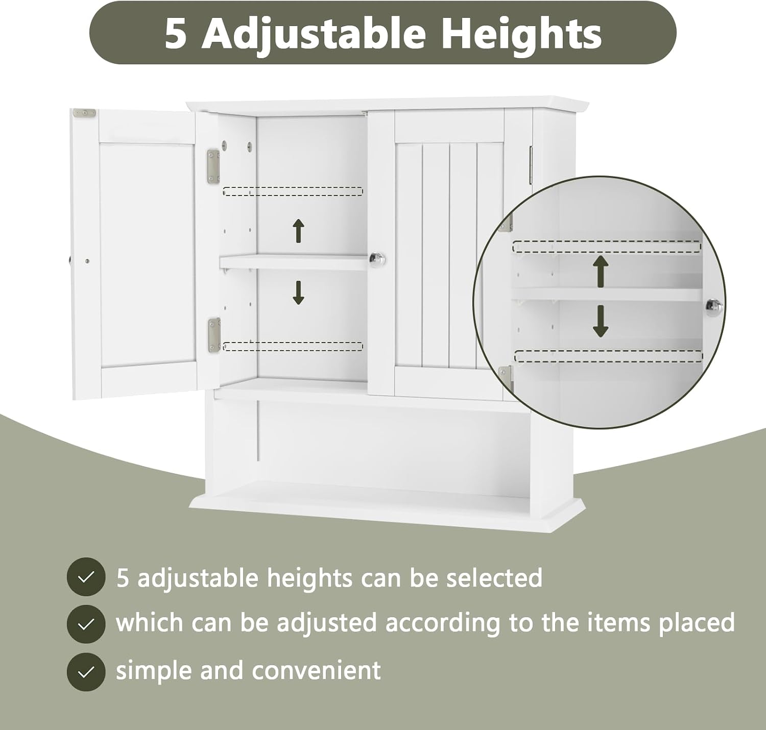 Detalle 2 de Smuxee bathroom wall cabinet, white engineered wood, 2 doors, adjustable shelves