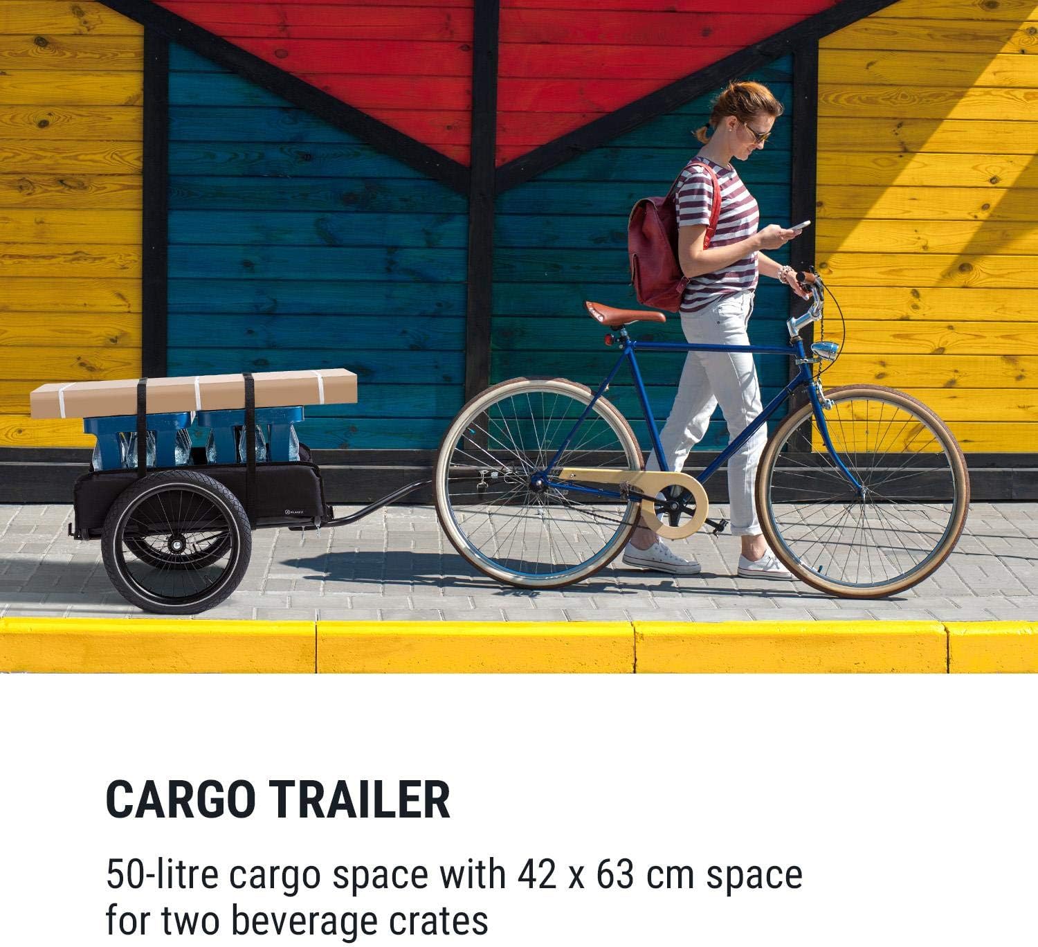Detalle de Klarfit Companion – przyczepka rowerowa i wózek ręczny, 40 kg, 50 l, czarna