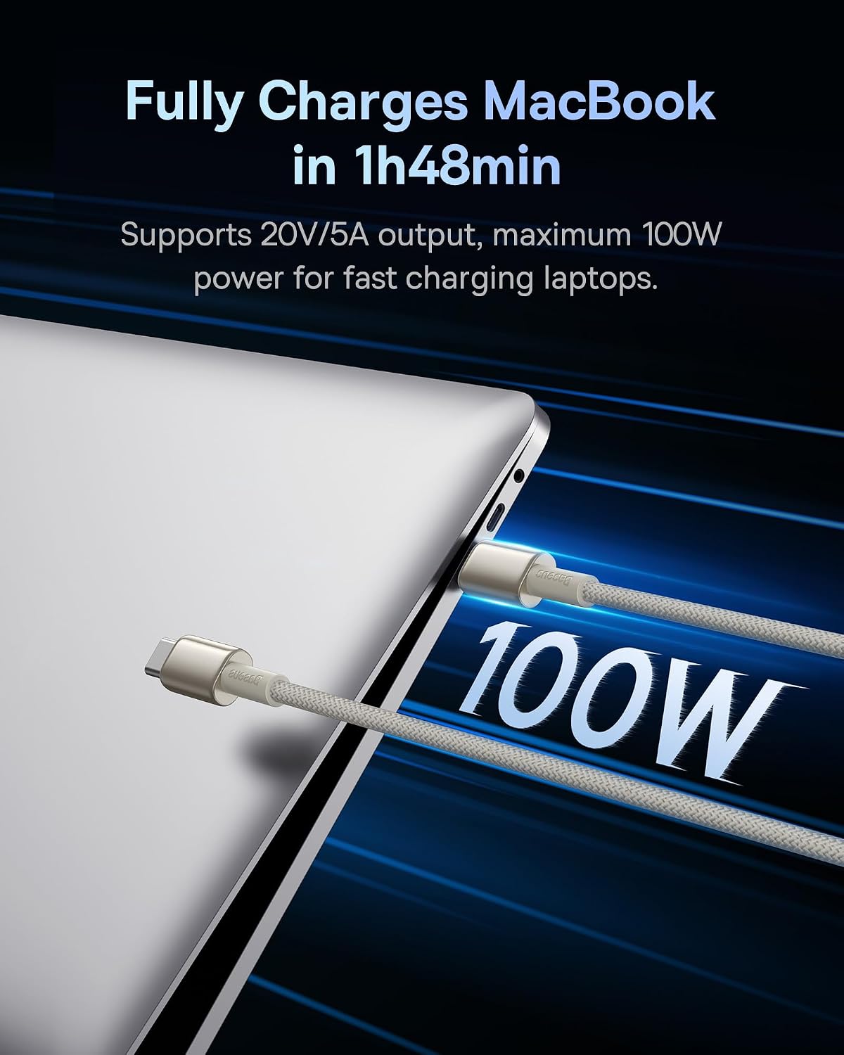 Detalle de Baseus USB-C auf USB-C Kabel 100W 1m – PD 5A, QC 4.0, Zinklegierung, Gold