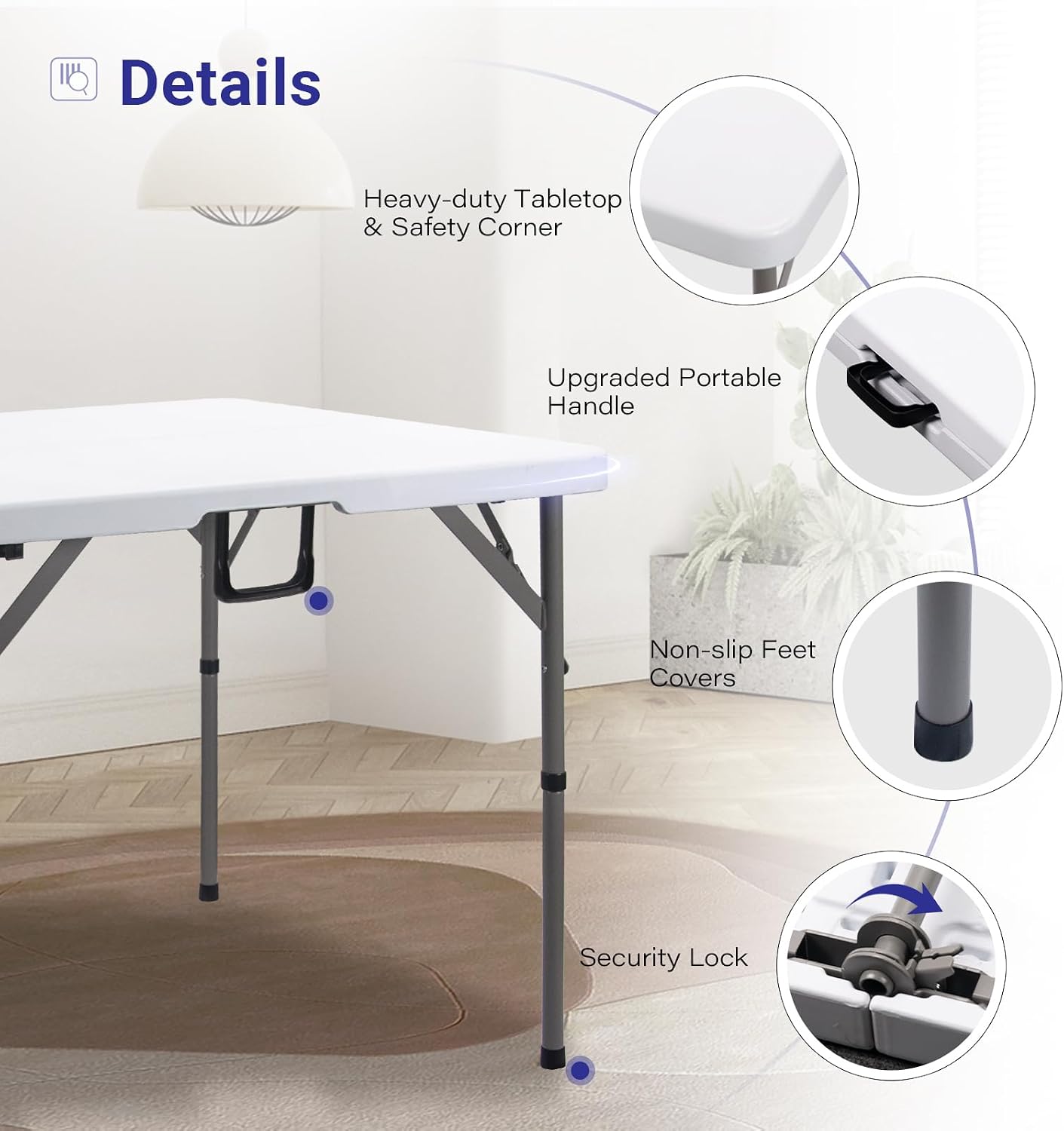 Detalle de Byliable 34" Square Folding Card Table (Fold-in-Half) — HDPE Plastic Portable Dining Table for Indoor/Outdoor Use